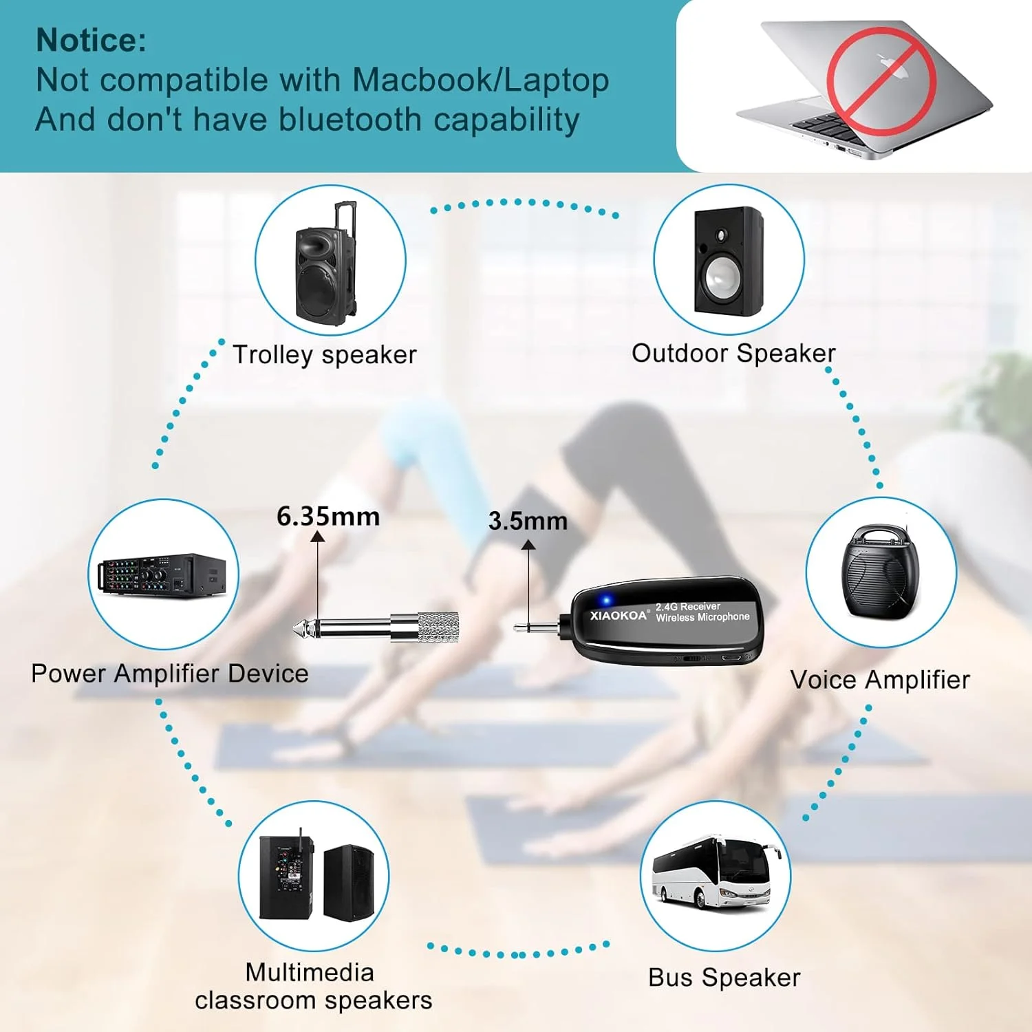 میکروفون بی سیم XIAOKOA، میکروفون تقویت کننده و هدست 2 در 1 قابل شارژ 2.4G با گیرنده بی سیم برای تقویت کننده صدا، بلندگوی استیج، سخنرانی عمومی و تدریس، USB