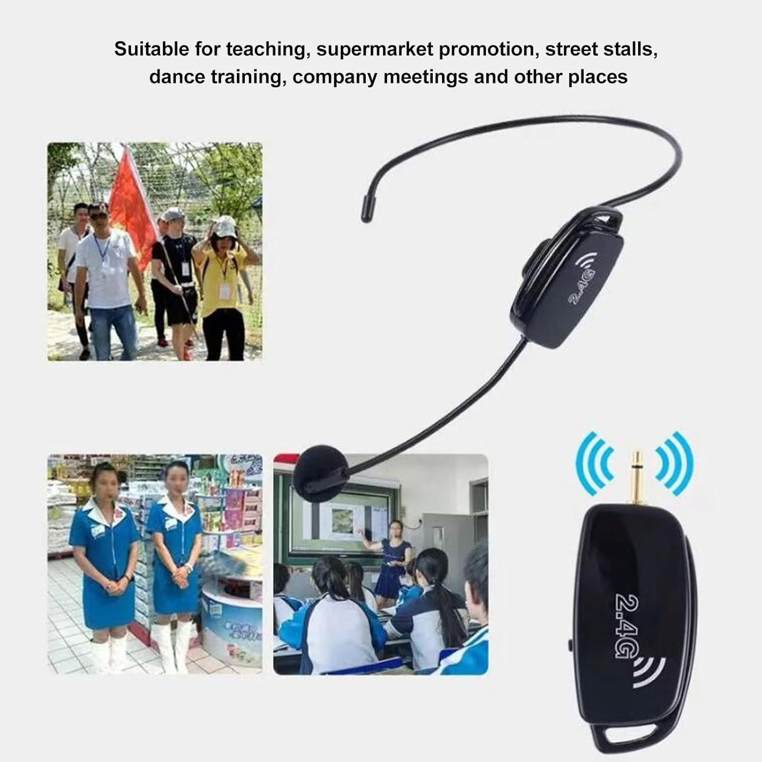میکروفون هدست 2.4G برای 2 نفر، سیستم میکروفون بی سیم قابل شارژ با قابلیت جلوگیری از تداخل، قابل جدا شدن برای استیج