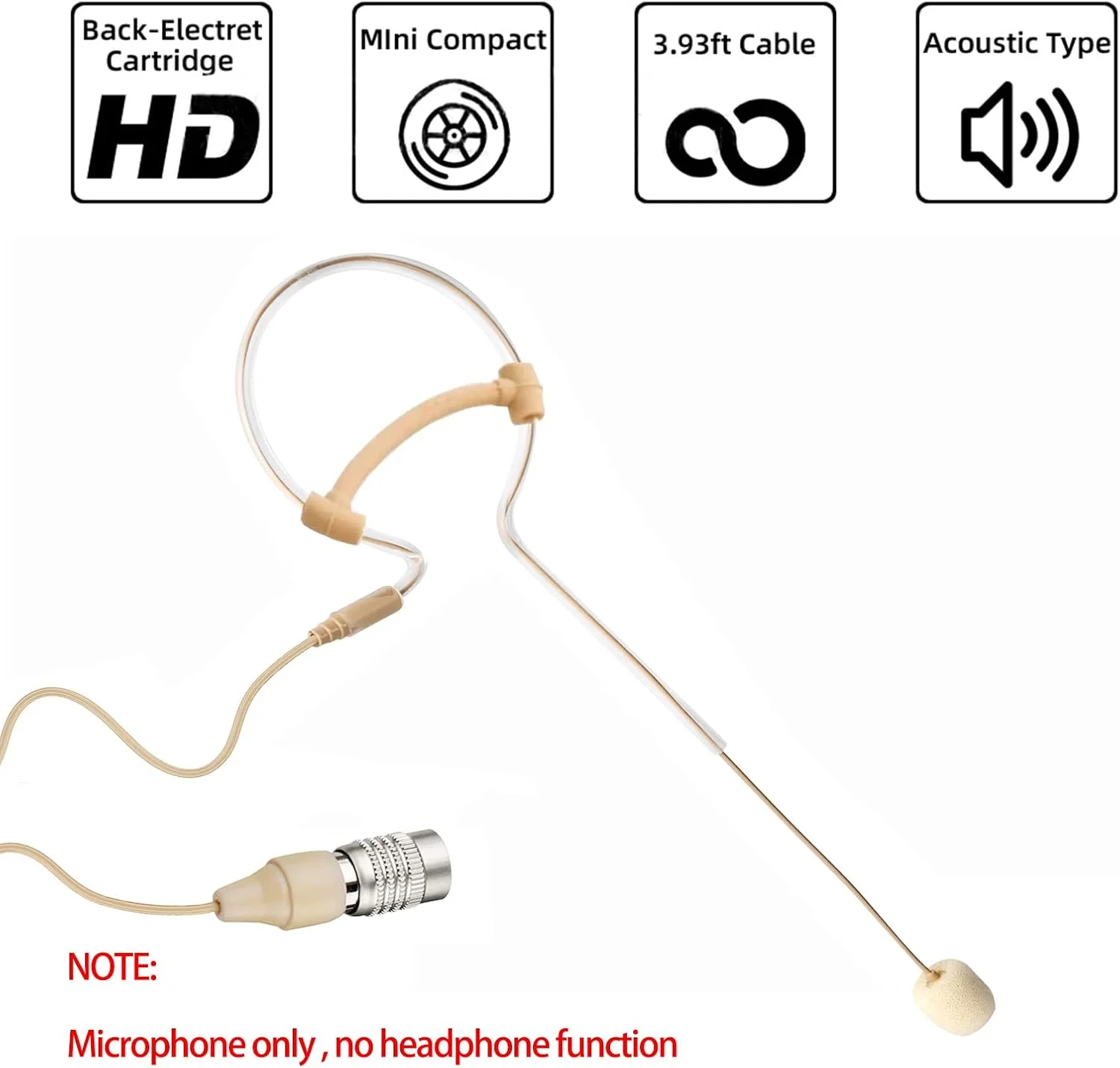 میکروفون هدست تک گوشی خازنی آویزان سازگار با سیستم بی سیم Audio-Technica، ایده آل برای آواز، کلیساها، استیج - بژ