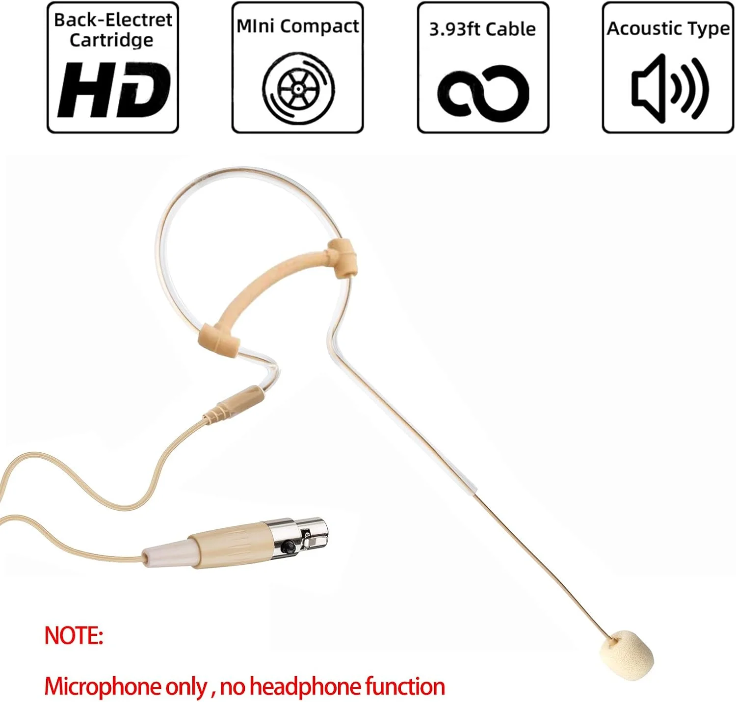 میکروفون هدست تک گوشی آویز خازنی برای سیستم بی سیم AKG، ایده آل برای آواز، کلیساها، اجرای صحنه - بژ