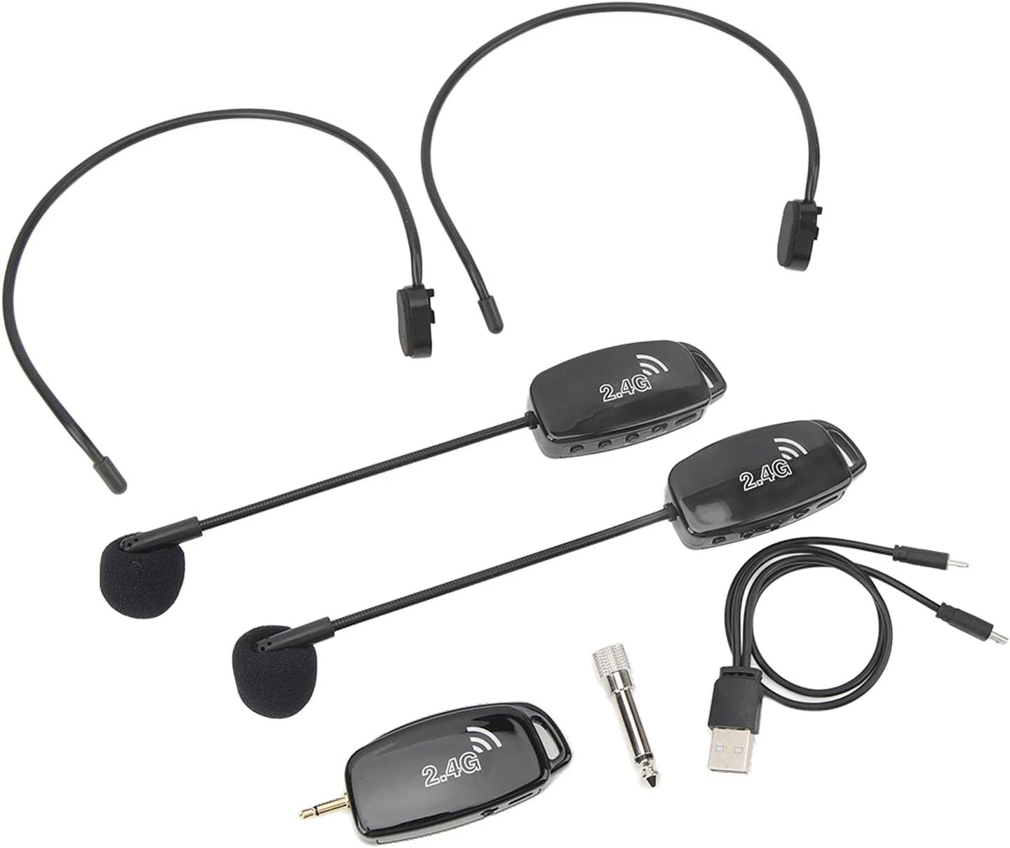 هدست میکروفون بی سیم، سیستم میکروفون دوگانه هدست 2.4G، کاهش نویز، قابل شارژ، برای معلم و استیج