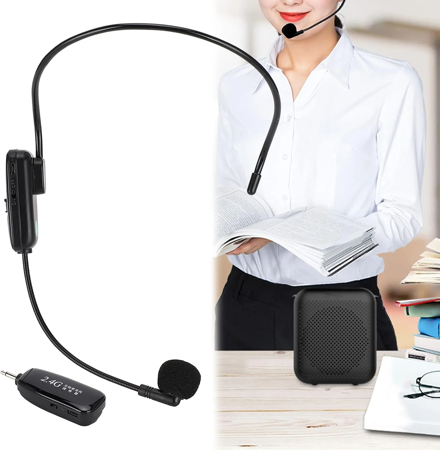 میکروفون بی سیم هدست، فرستنده و گیرنده میکروفون هدست بی سیم 2.4G جفت شدن خودکار قابل حمل، تطبیق خودکار دستگاه ها، برای تدریس، اجرای صحنه، آموزش تناسب اندام، کنفرانس