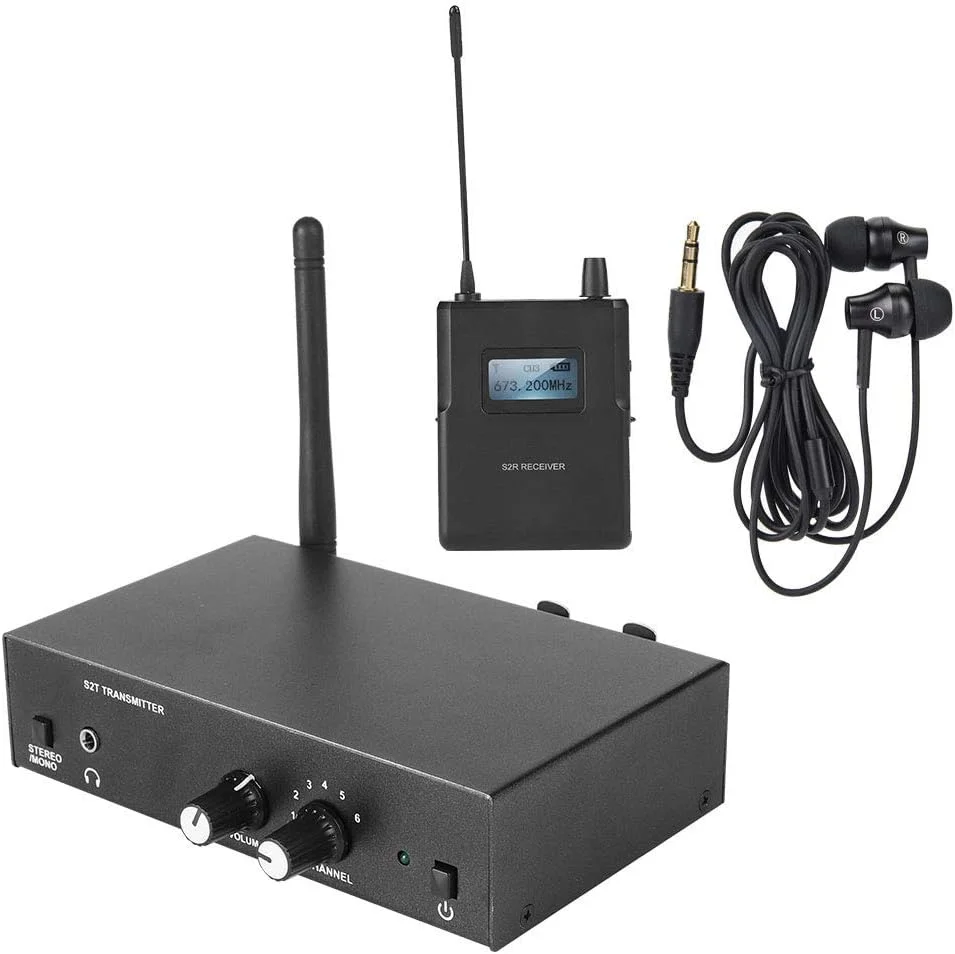 سیستم میکروفون بی سیم، مجموعه میکروفون بی سیم UHF، سیستم مانیتورینگ داخل گوشی استریو با 1 عدد هدست، 1 عدد گیرنده و 1 عدد فرستنده، 670-680MHZ برای ارائه صحنه