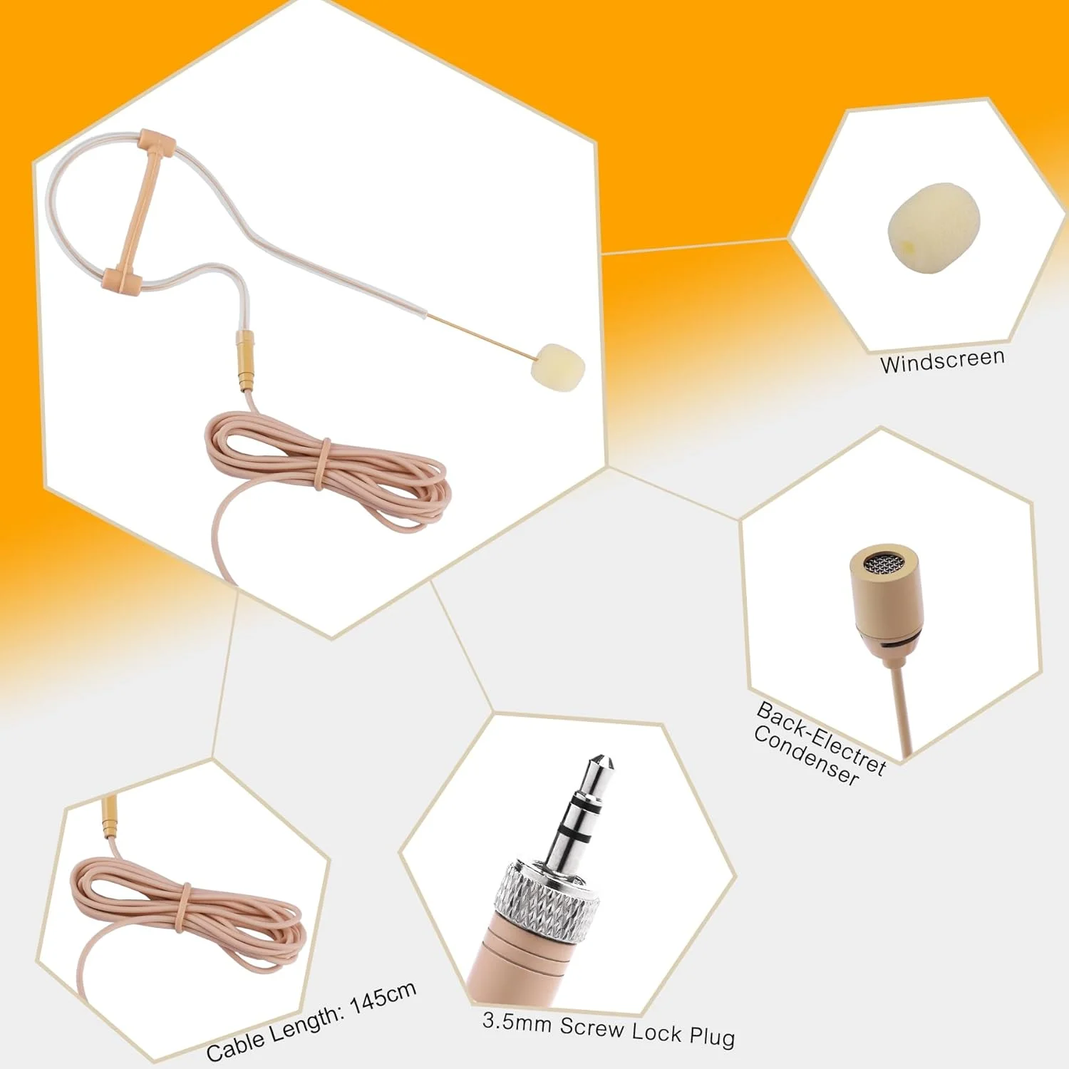 میکروفون هدست تک گوشی مخفی سازگار با فرستنده های بی سیم Sennheiser، میکروفون کندانسور همه جهته با محافظ باد، ایده آل برای سخنرانی ها و آواز خواندن، پلاگین قفل شونده 3.5 میلی متری