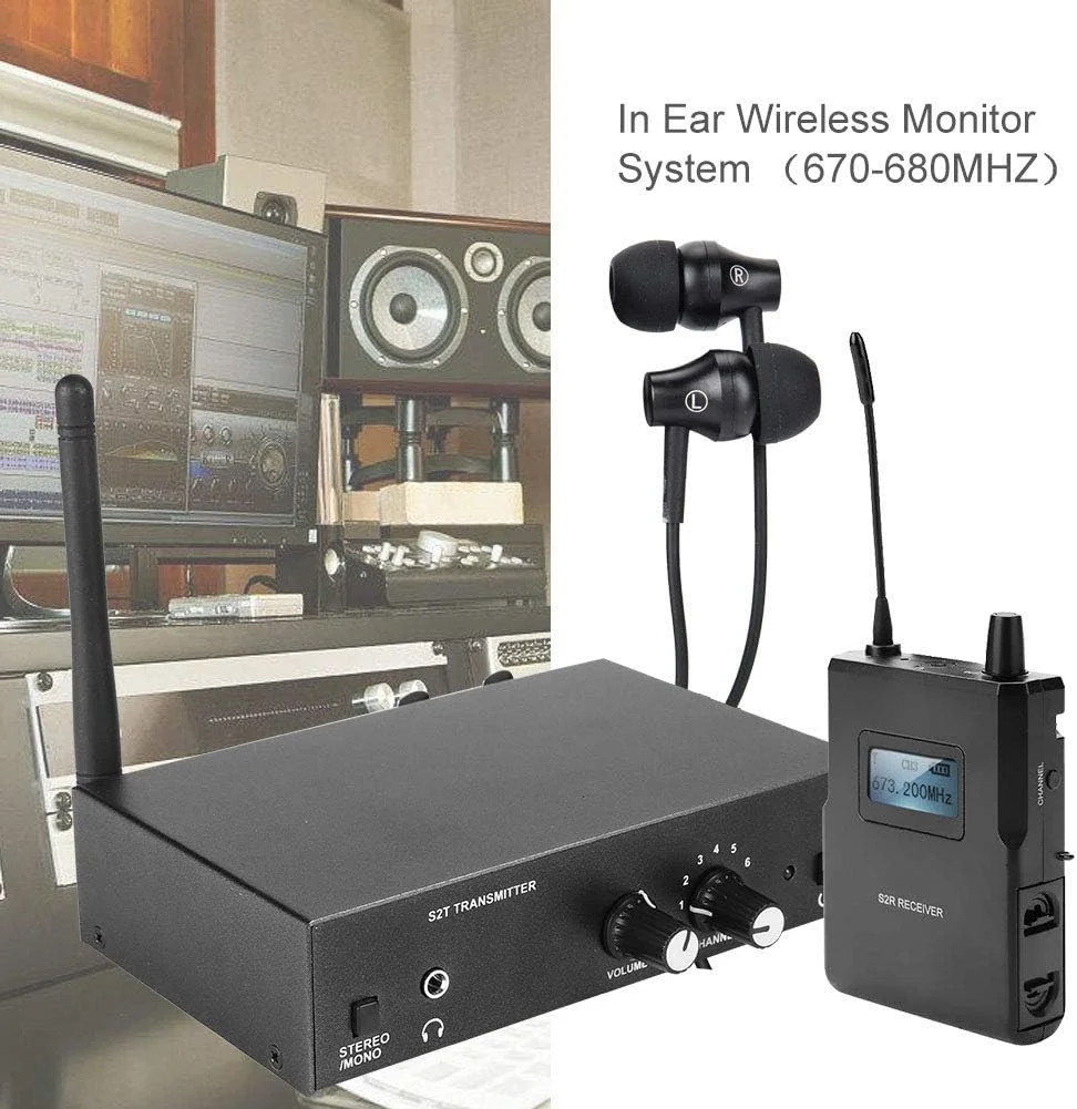 سیستم میکروفون بی سیم، مجموعه میکروفون بی سیم UHF، سیستم مانیتورینگ داخل گوشی استریو با 1 عدد هدست، 1 عدد گیرنده و 1 عدد فرستنده، 670-680MHZ برای ارائه صحنه