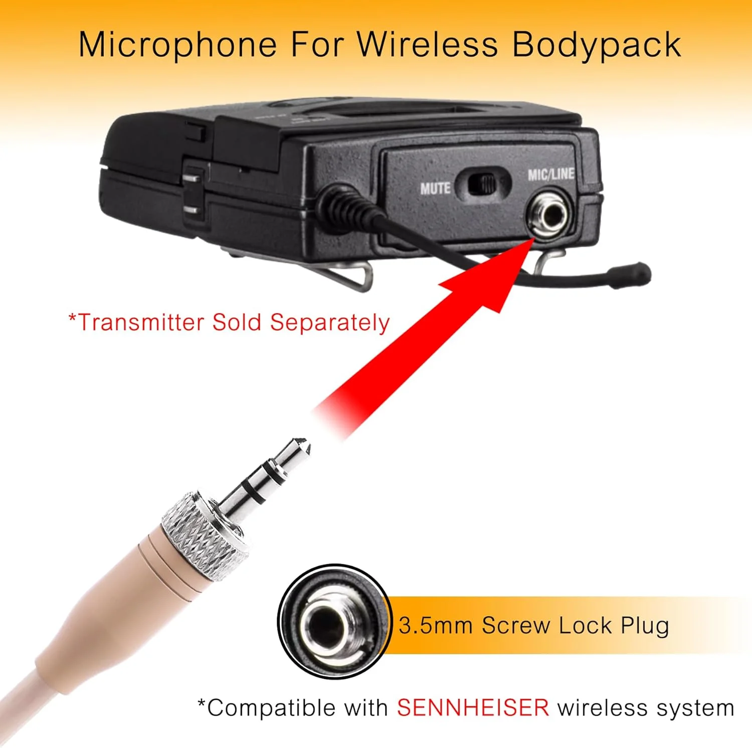 میکروفون هدست تک گوشی مخفی سازگار با فرستنده های بی سیم Sennheiser، میکروفون کندانسور همه جهته با محافظ باد، ایده آل برای سخنرانی ها و آواز خواندن، پلاگین قفل شونده 3.5 میلی متری