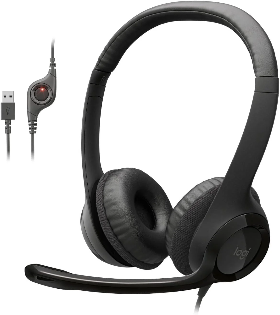 هدست سیمی لاجیتک H390، هدفون استریو با میکروفون حذف نویز، USB، کنترل های روی سیم، PC/Mac/لپ تاپ مشکی 981-000014، ClearChat، بسته 1 عددی