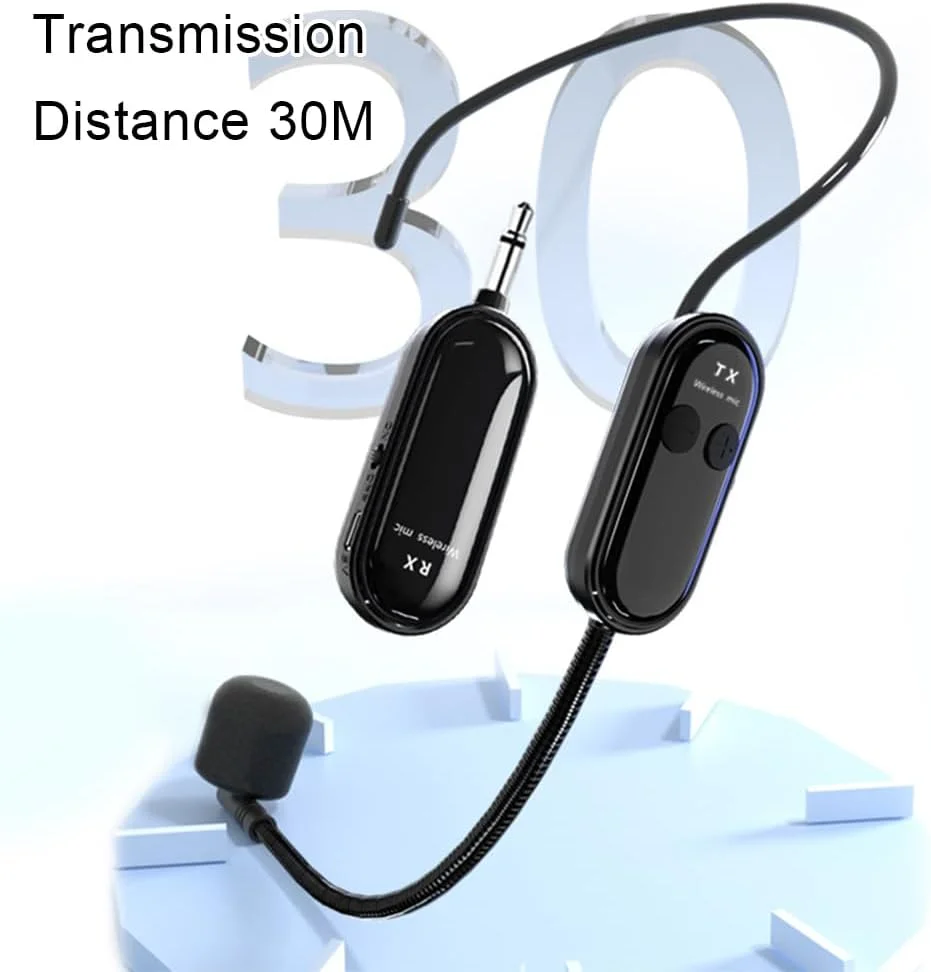 میکروفون بی سیم 2.4G مدل LYEAA، هدست بی سیم با برد بلند و سیستم میکروفون 2 در 1 قابل حمل برای تدریس، هنرمندان صحنه و مربیان تناسب اندام