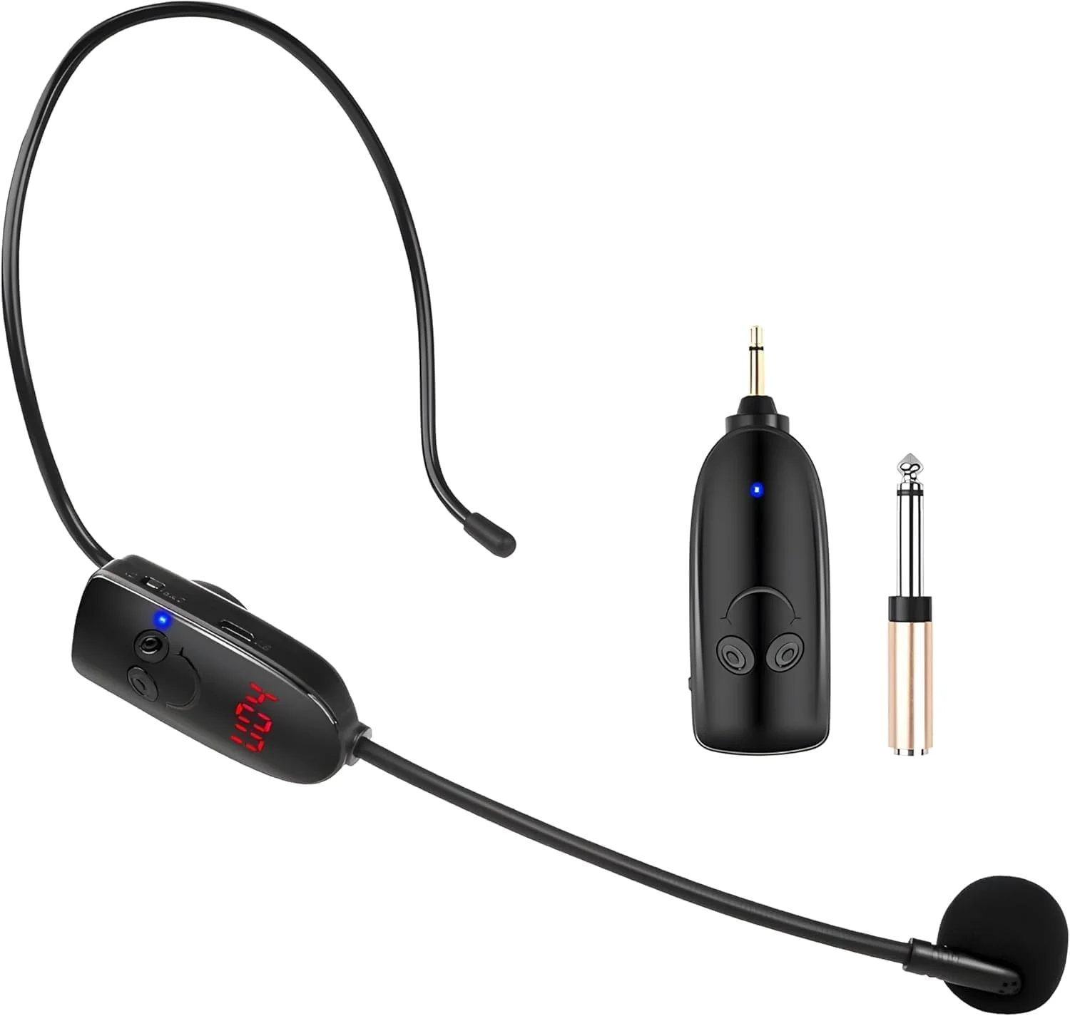 هدست میکروفون بی‌سیم، هدست میکروفون بی‌سیم UHF و هدست میکروفون 2 در 1، برد 50 متری تقویت کننده صدا برای بلندگوهای استیج، معلمان، راهنمایان تور، مربی تناسب اندام