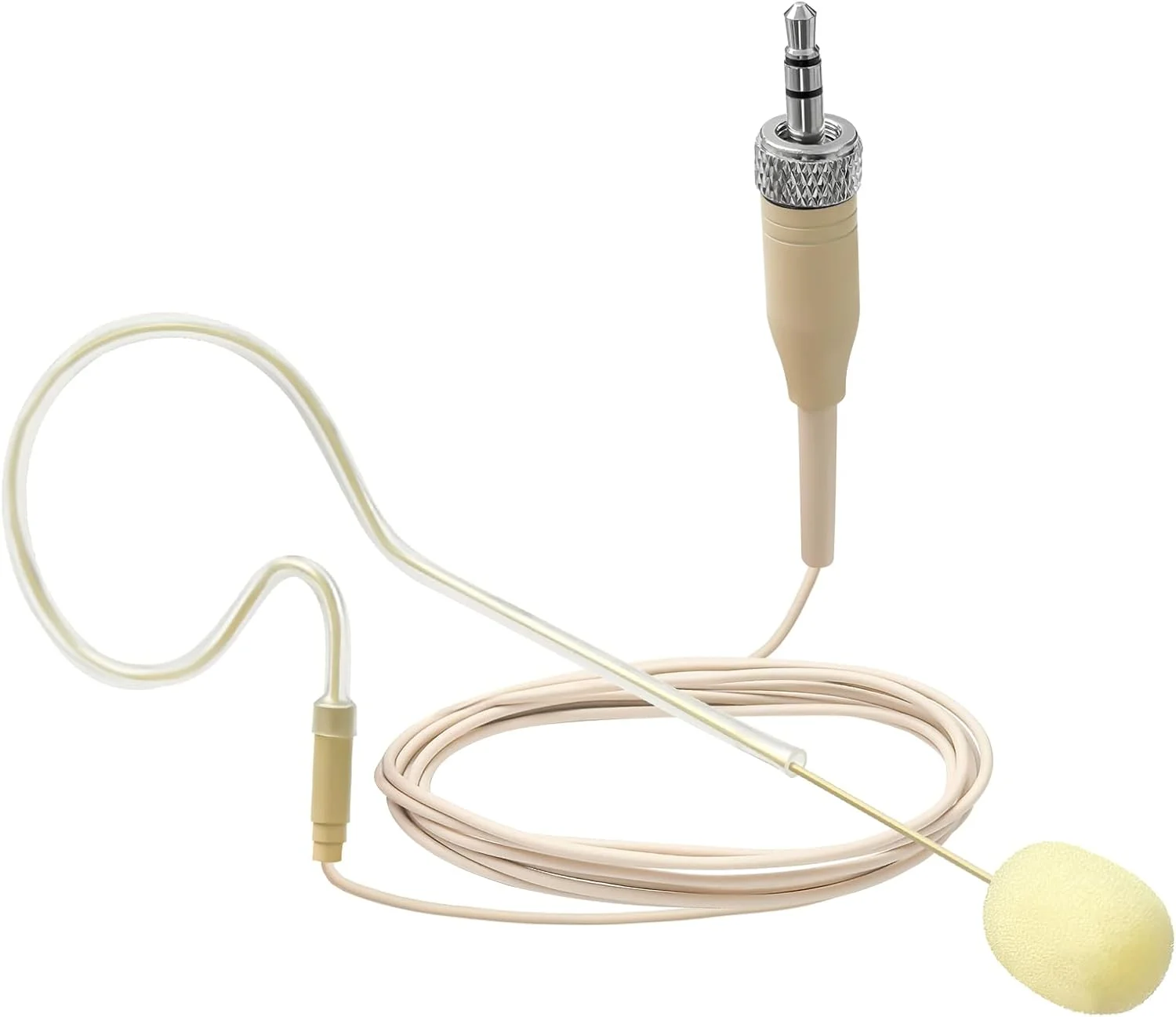 میکروفون هدست تک گوشی با کابل 1.2 متری و فیش مادگی پیچی 3.5 میلی متری، ایده آل برای آواز، کلیساها و اجرای صحنه، بژ