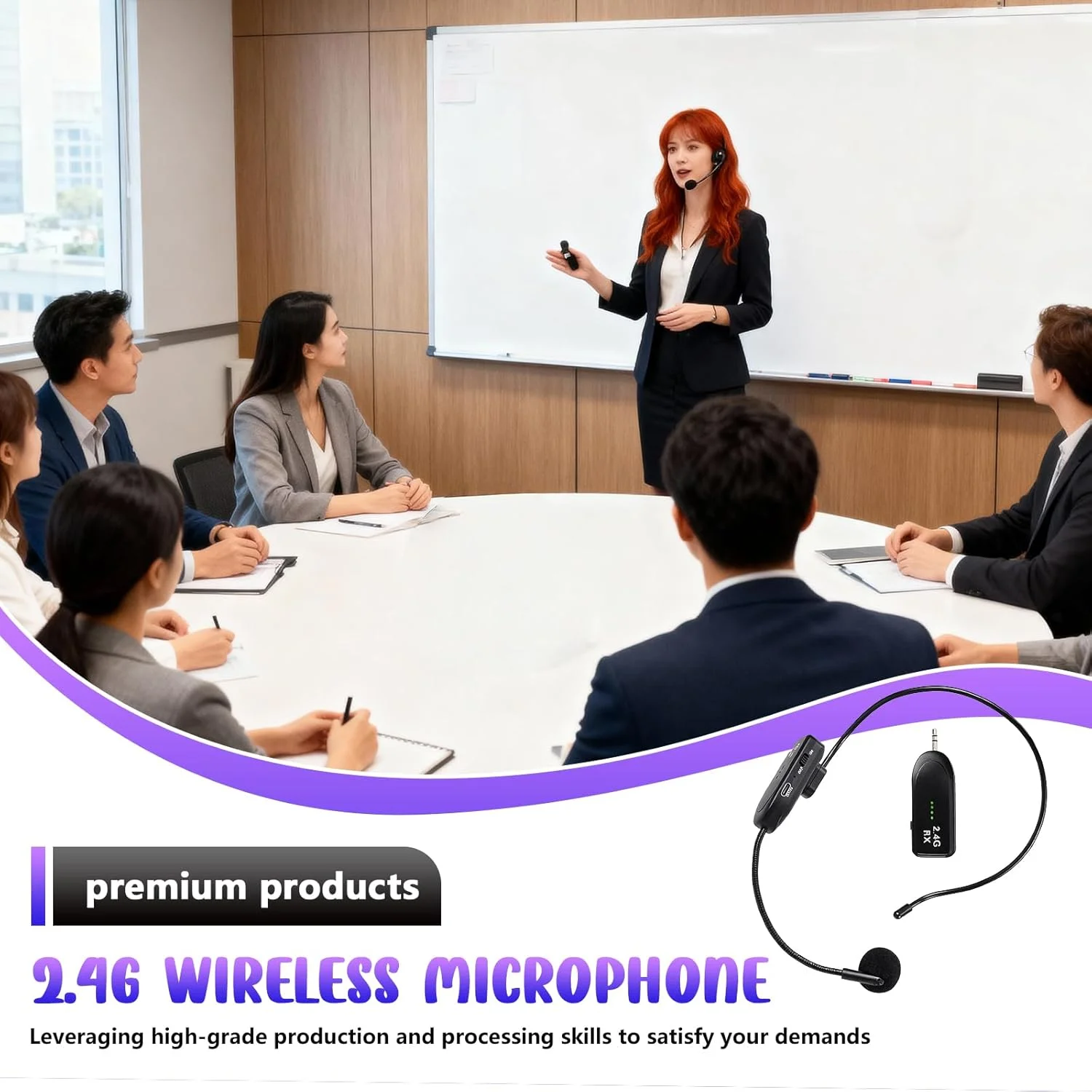 میکروفون بی‌سیم هدست، میکروفون هدست بی‌سیم 2.4G، بلندگوی بی‌سیم قابل شارژ با نشانگر باتری، برد 20 متری برای بلندگوها، تدریس، کنفرانس‌ها، تقویت‌کننده صدا