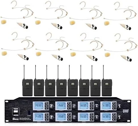 سیستم بی سیم کلیسا 8800، میکروفون کندانسور بی سیم هدست بژ حرفه ای UHF با 8 کانال 100، مناسب برای مدرسه، استیج و تئاتر