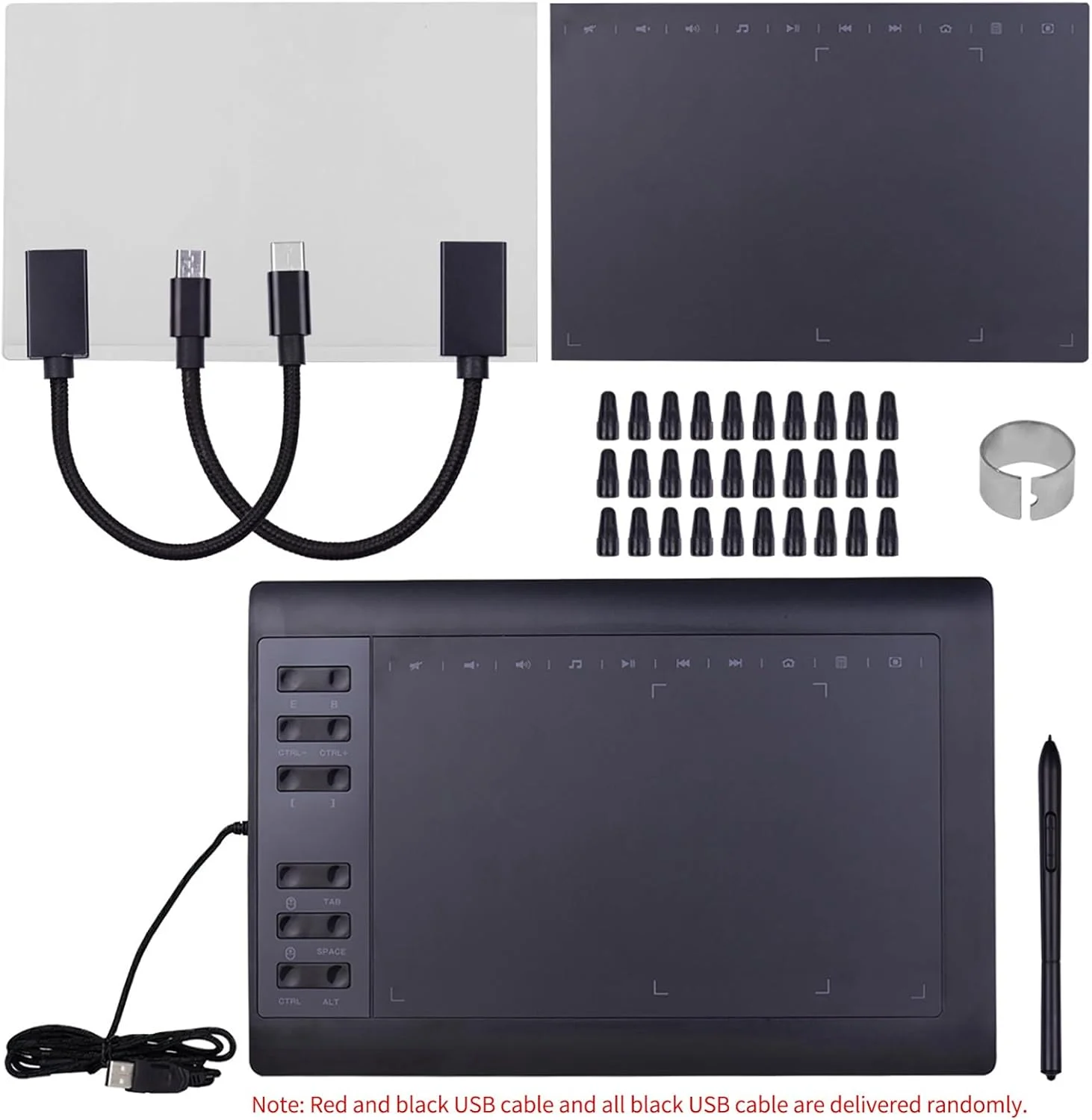 تبلت گرافیکی دیجیتال، تبلت طراحی حرفه ای 10x6 اینچی با 8192 سطح فشار، 12 کلید میانبر، رزولوشن 5080LPI، برای اتصال به کامپیوتر، لپ تاپ، تلفن هوشمند (پکیج 3)