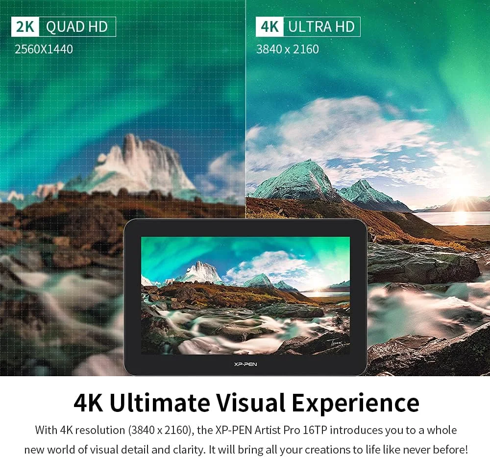 مانیتور طراحی XP-Pen Artist Pro 16TP 4K QHD با قابلیت چند لمسی، تبلت دیجیتال 15.6 اینچی با 8192 سطح فشار، بدون نیاز به باتری
