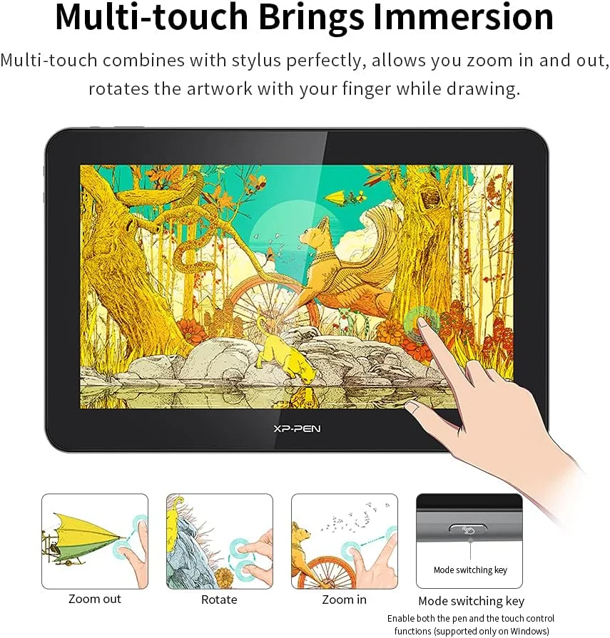 مانیتور طراحی XP-Pen Artist Pro 16TP 4K QHD با قابلیت چند لمسی، تبلت دیجیتال 15.6 اینچی با 8192 سطح فشار، بدون نیاز به باتری