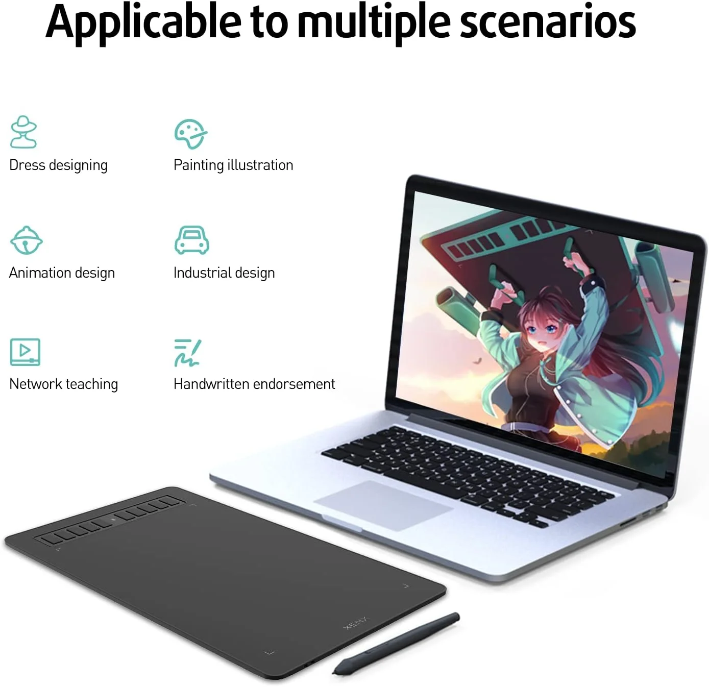 تبلت طراحی گرافیکی XENX P3-1060B با ابعاد 10x6 اینچ، دارای 10 کلید میانبر، قلم بدون نیاز به باتری با 8192 سطح فشار، سازگار با سیستم عامل های MacOS، Windows و Android برای طراحی هنری، طراحی و OSU - مشکی