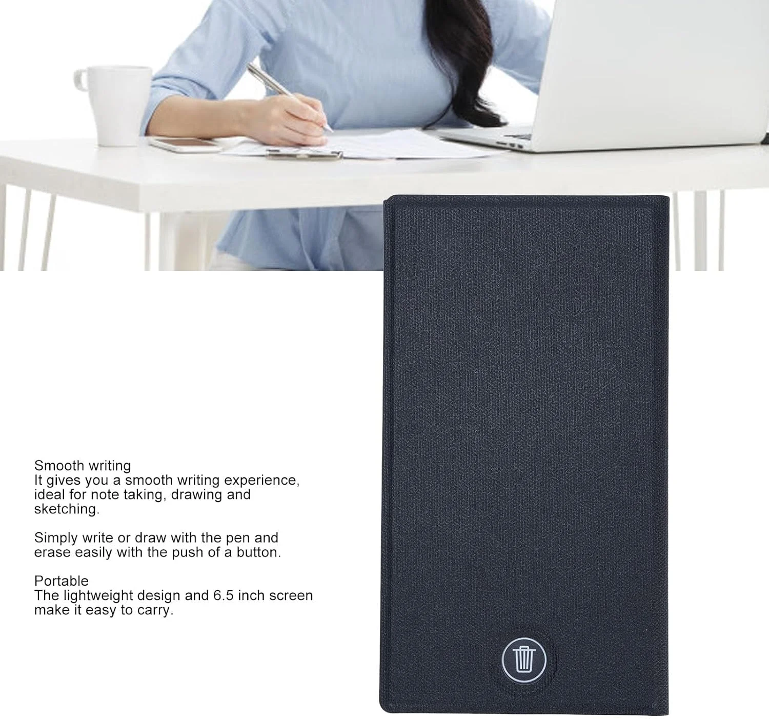 تبلت نوشتاری LCD 6.5 اینچی، دفترچه یادداشت دیجیتال قابل حمل با پد پاک شدنی قابل استفاده مجدد، نویسنده الکترونیکی بدون کاغذ برای یادداشت و طراحی، شامل قلم و کاور، صفحه نمایش رنگی با سوئیچ قفل
