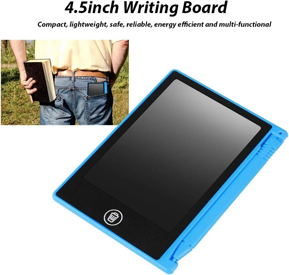 تبلت نوشتاری LCD 4.5 اینچی، تبلت گرافیکی چند منظوره، پد نوشتاری، تخته طراحی، دست خط، یادداشت پیام، تخته اعلانات برای کودکان، بزرگسالان، خانه، مدرسه، دفتر (آبی)
