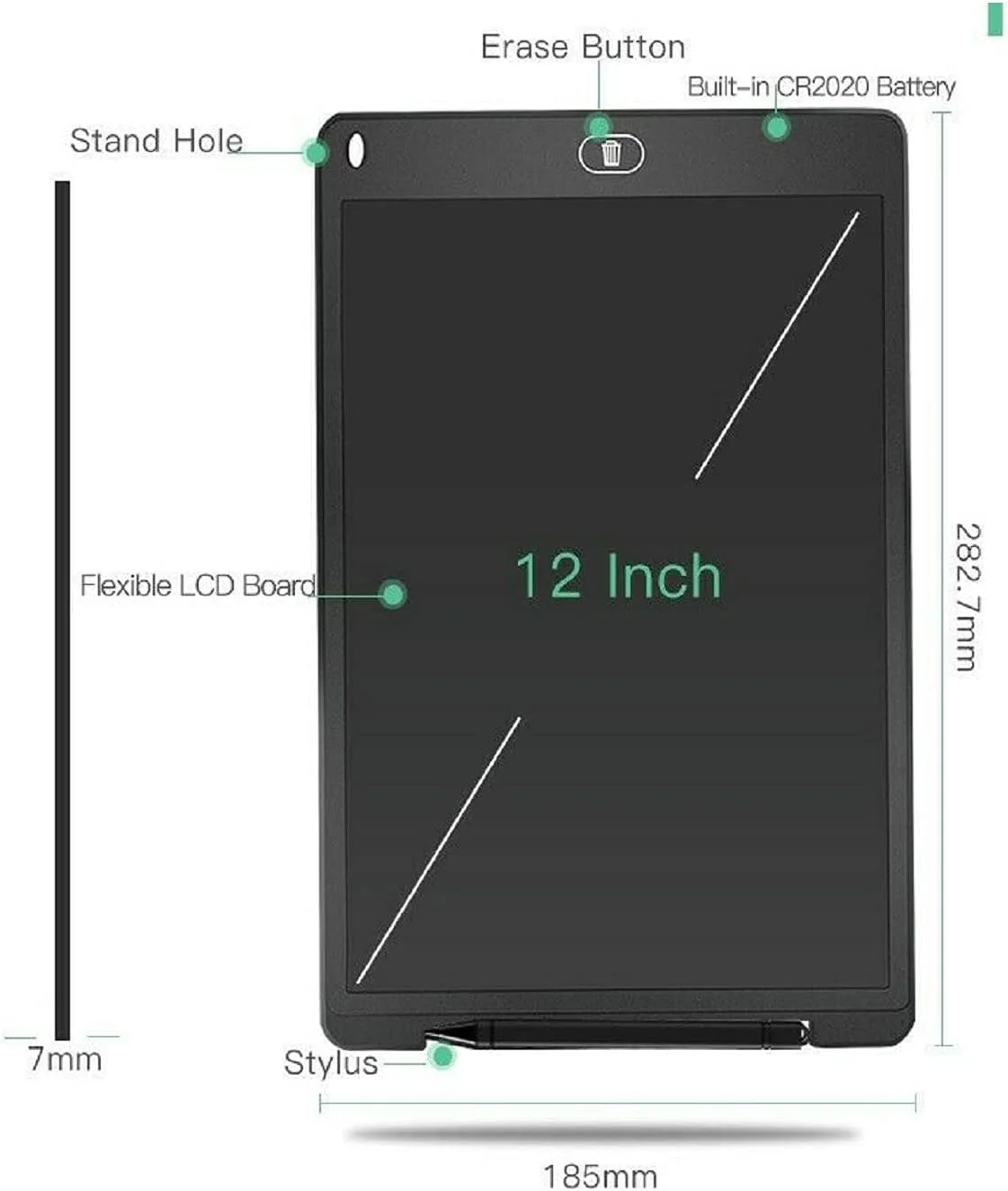 تبلت نوشتاری LCD 12 اینچی، تخته طراحی الکترونیکی، تبلت گرافیکی، تخته یادداشت قابل حمل کوچک برای اسباب بازی های آموزشی کودکان، هدیه تولد (آبی)