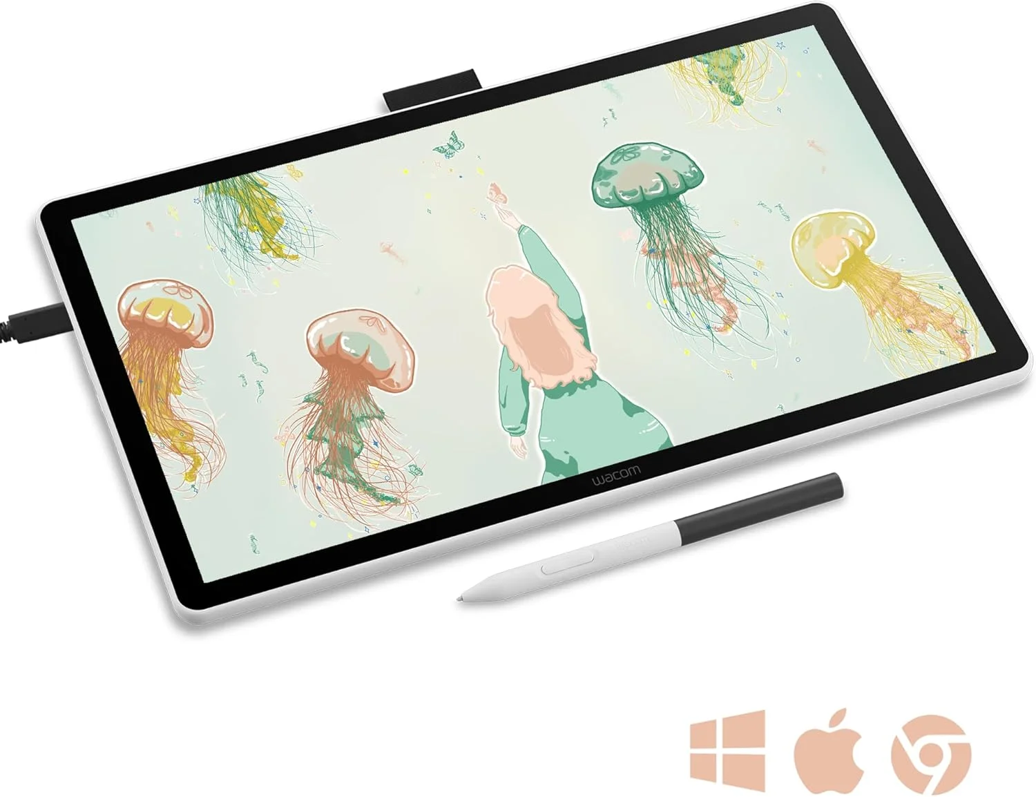 تبلت گرافیکی وکام وان 14 با نمایشگر - تبلت طراحی 14 اینچی فول اچ دی با قلم بدون نیاز به باتری، صفحه نمایش ضد انعکاس، بسته نرم افزاری - سازگار با ویندوز، مک او اس و کروم او اس