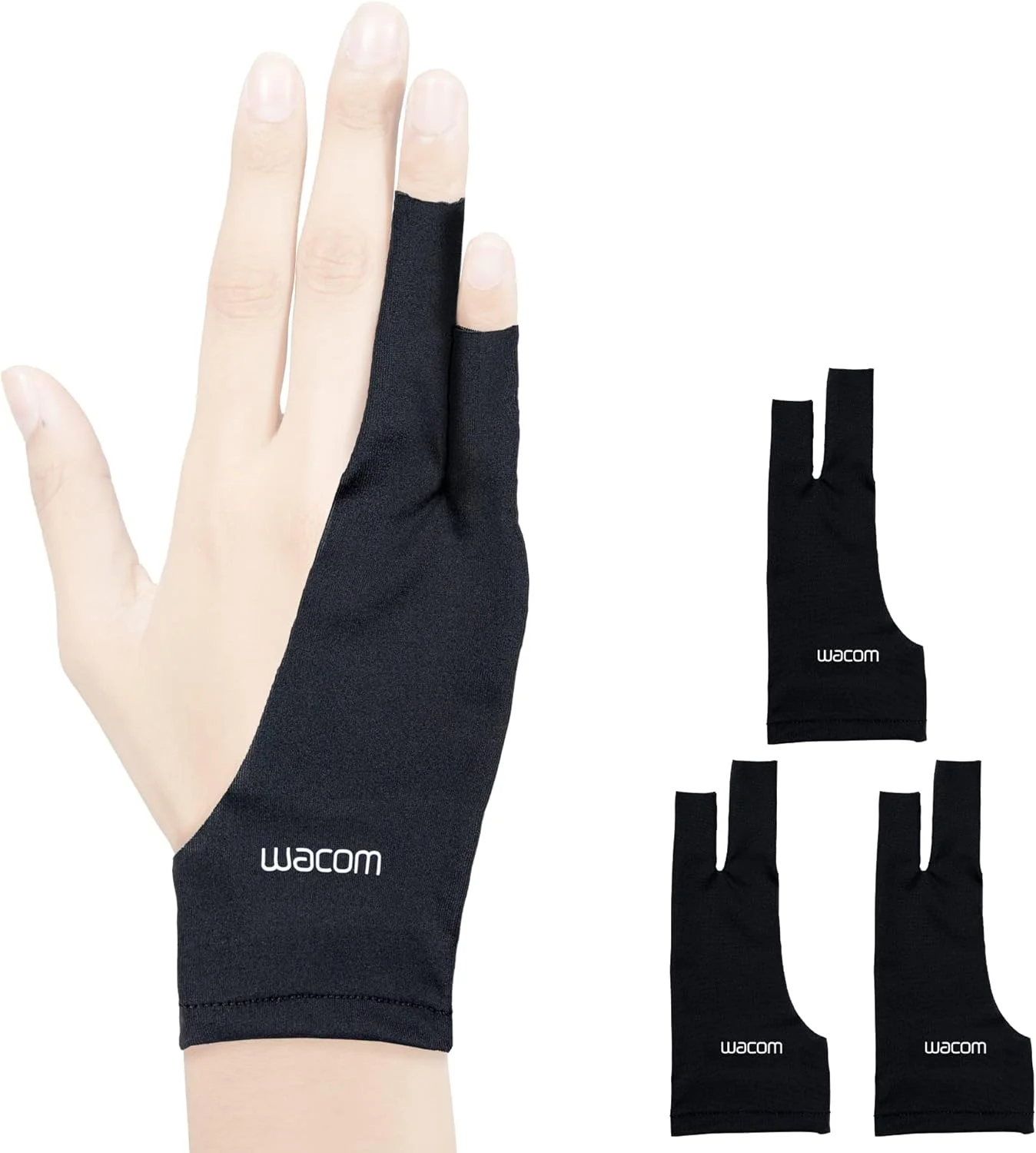 دستکش طراحی وکوم، دستکش هنرمند دو انگشتی برای تبلت طراحی و صفحه نمایش قلم، 90% مواد بازیافتی، سازگار با محیط زیست، سایز واحد، بسته 3 عددی، مشکی