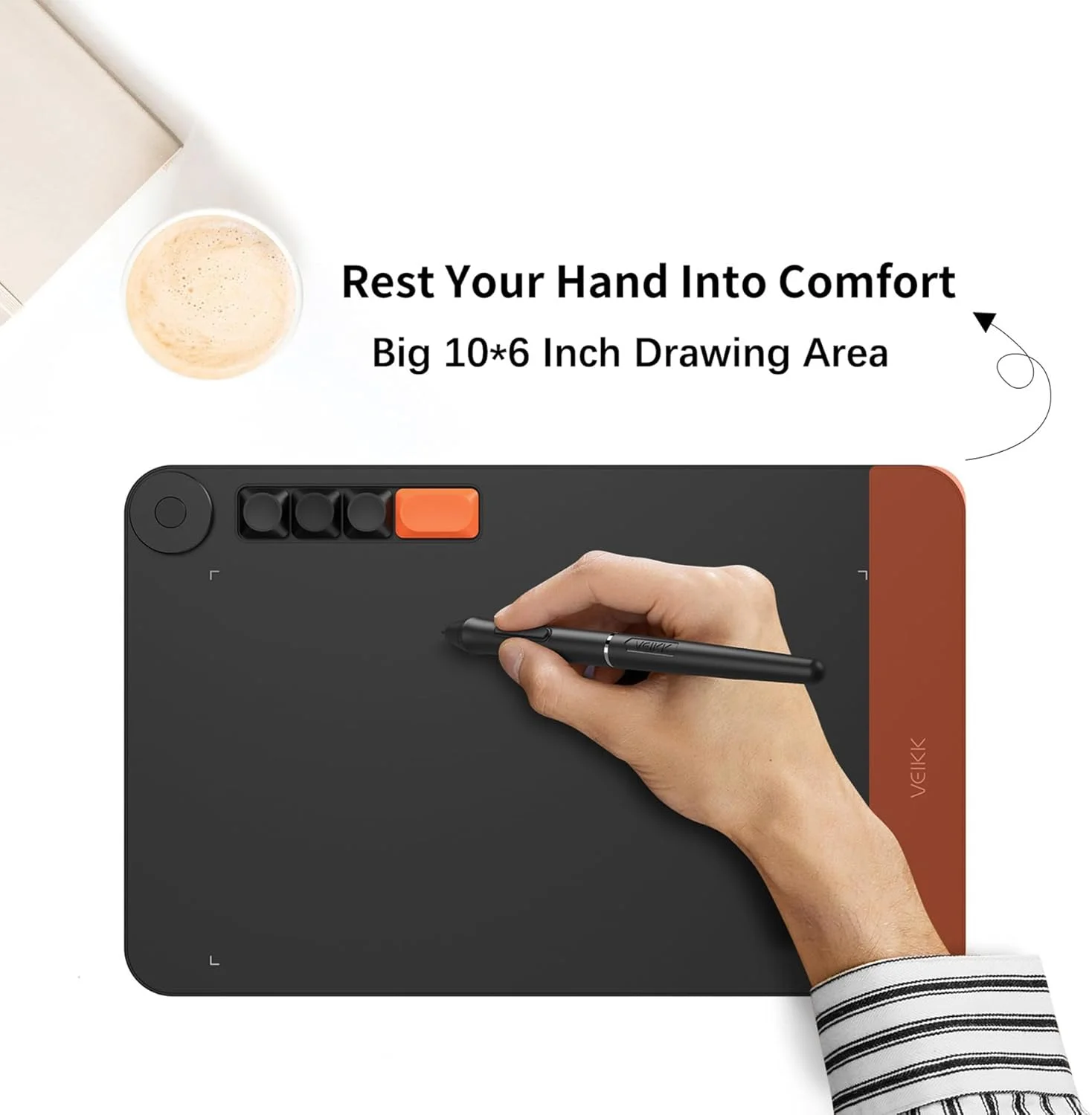 تبلت گرافیکی VEIKK Voila L، تبلت طراحی 10 در 6 اینچی با قلم حساس به فشار، 4 دکمه مکانیکی قابل تنظیم و 1 چرخ، مناسب برای طراحی، آنلاین، امضای الکترونیکی، عکس و فیلم