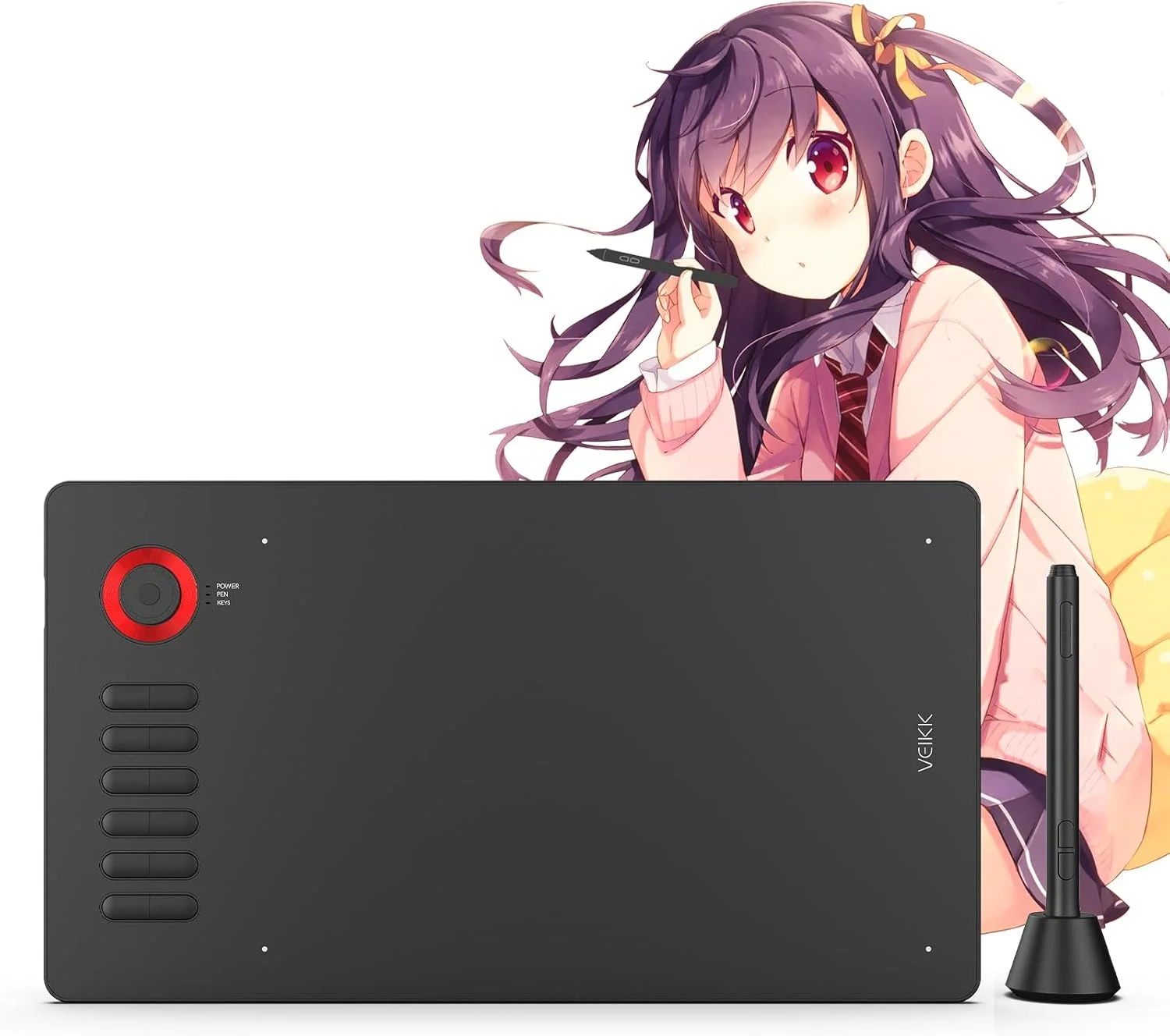 تبلت طراحی گرافیکی VEIKK A15 Pro، تبلت طراحی دیجیتال 10 در 6 اینچ با 12 کلید میانبر و یک دکمه چرخشی سریع (قلم بدون باتری با 8192 سطح فشار)