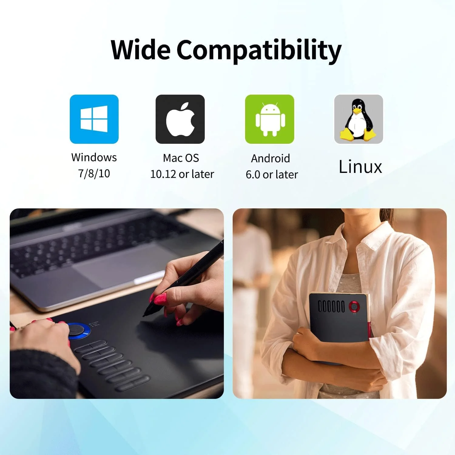 تبلت طراحی گرافیکی VEIKK A15 Pro، تبلت طراحی دیجیتال 10 در 6 اینچ با 12 کلید میانبر و یک دکمه چرخشی سریع (قلم بدون باتری با 8192 سطح فشار)