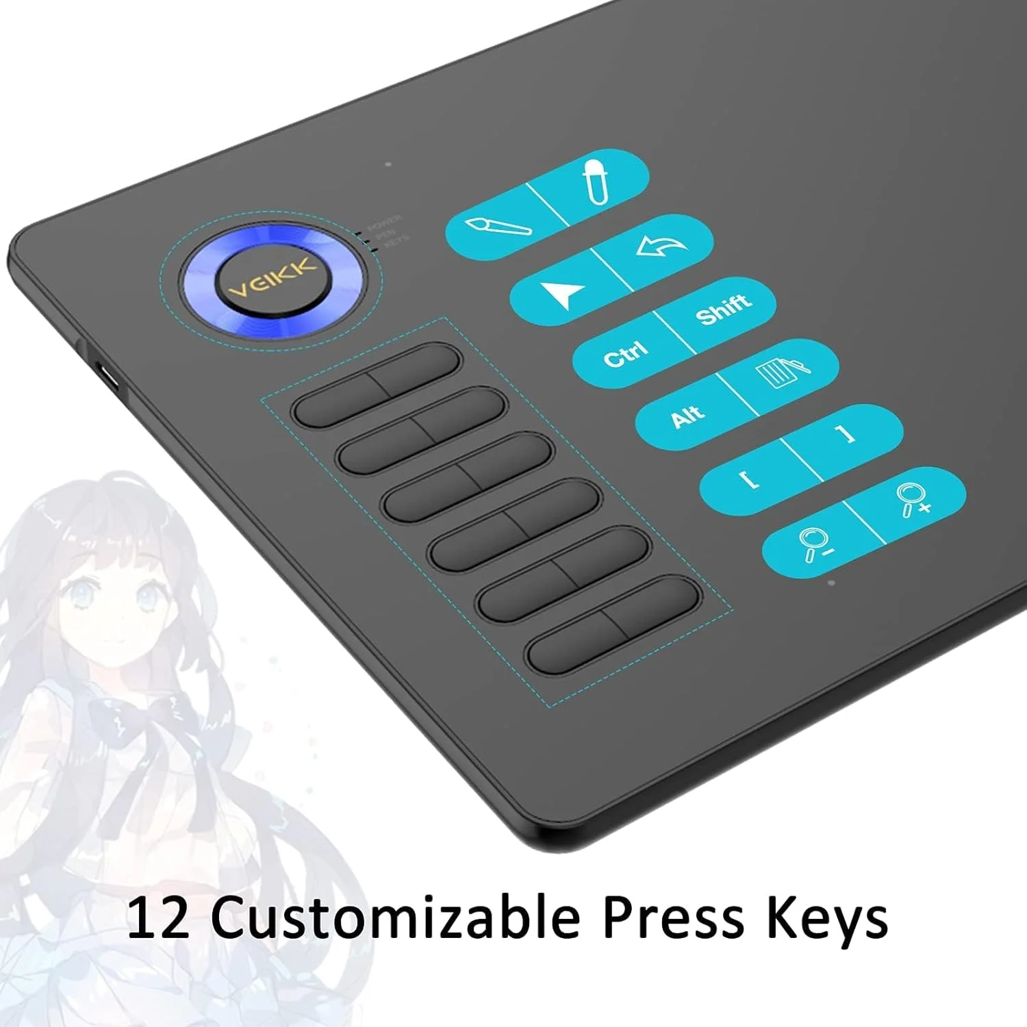 تبلت طراحی VEIKK A15 با صفحه نمایش 10x6 اینچ، قلم بدون نیاز به باتری و 12 کلید میانبر (آبی)