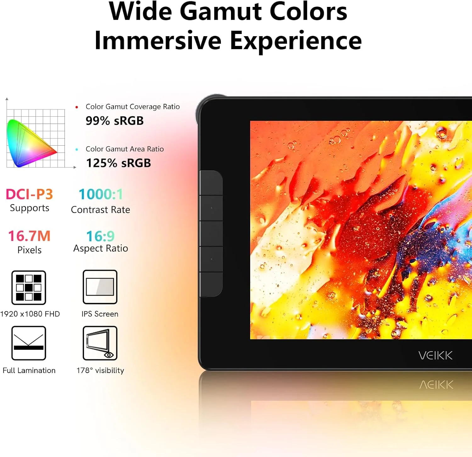 تبلت طراحی ویک استودیو 16 با صفحه نمایش 15.6 اینچی، صفحه نمایش قلمی کاملاً لمینت شده با شیشه ضد تابش نور (125% sRGB)، قلم بدون باتری با 16384 سطح فشار (2 عدد)، 5 کلید میانبر و دکمه چرخشی سریع، پایه قابل تنظیم تبلت طراحی ویک استودیو 16 با صفحه نمایش 15.6 اینچی، صفحه نمایش قلمی کاملاً لمینت شده با شیشه ضد تابش نور (125% sRGB)، قلم بدون باتری با 16384 سطح فشار (2 عدد)، 5 کلید میانبر و دکمه چرخشی سریع، پایه قابل تنظیم