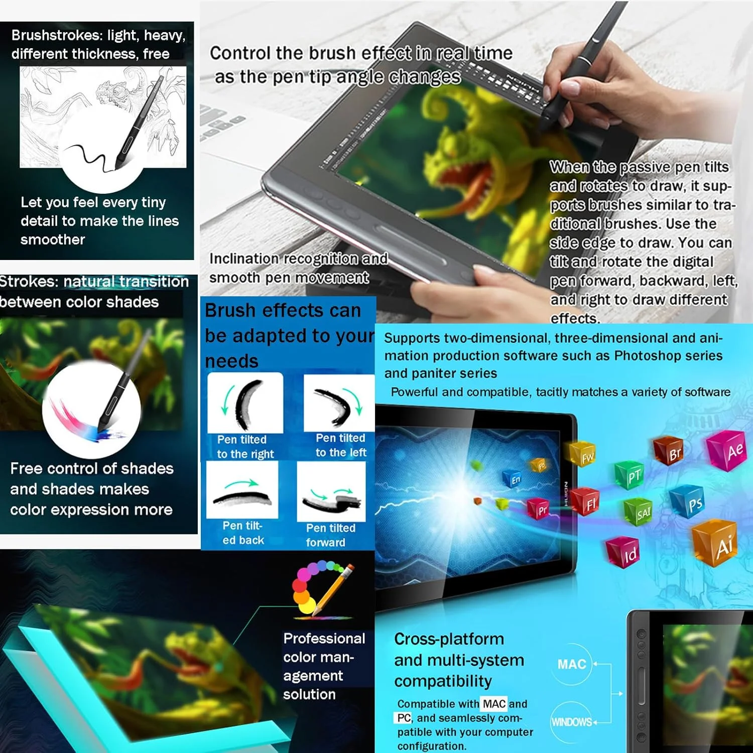 تبلت طراحی 11.6 اینچی - مانیتور گرافیکی و طراحی با صفحه نمایش، ارتفاع حسگر 10 میلی‌متری، با پایه و قلم قابل تنظیم، برای تصاویر دستی، A