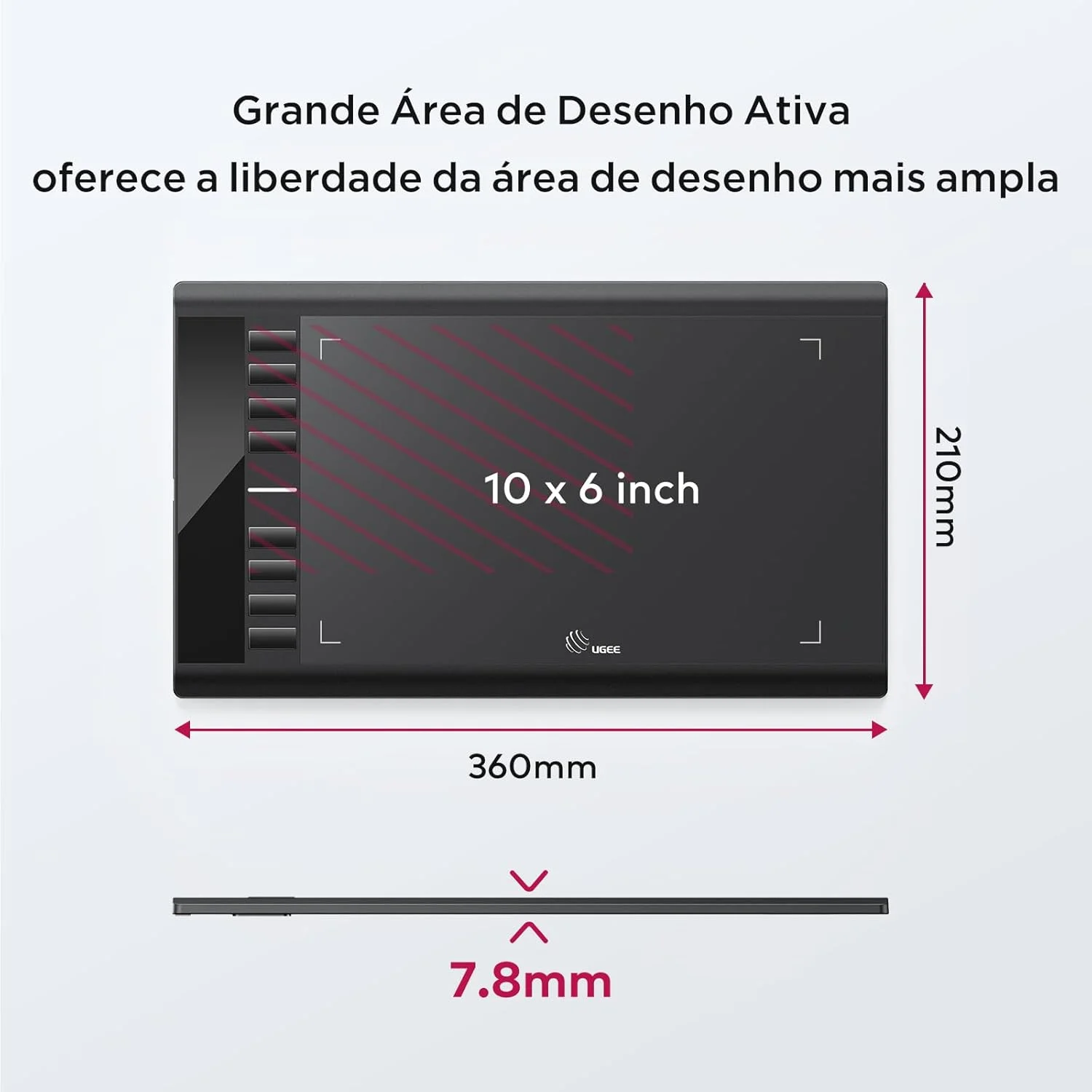 تبلت طراحی یو جی ای، مدل M708 با ابعاد 10 در 6 اینچ، تبلت گرافیکی دیجیتال با 8 کلید میانبر، قلم استایلوس بدون نیاز به باتری با 8192 سطح فشار، سازگار با ویندوز/مک/اندروید/کروم بوک/لینوکس