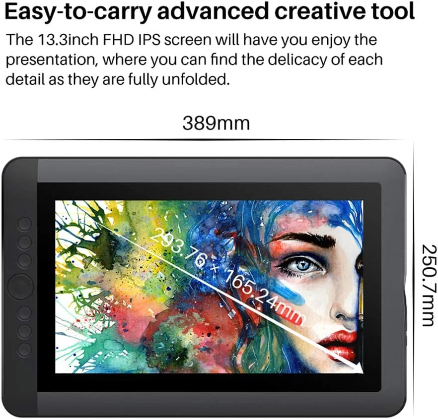 تبلت طراحی گرافیکی با صفحه نمایش 8192 سطح حساسیت، 13.3 اینچ IPS، تبلت هنری دیجیتال با کلیدهای میانبر و یک دکمه چرخشی