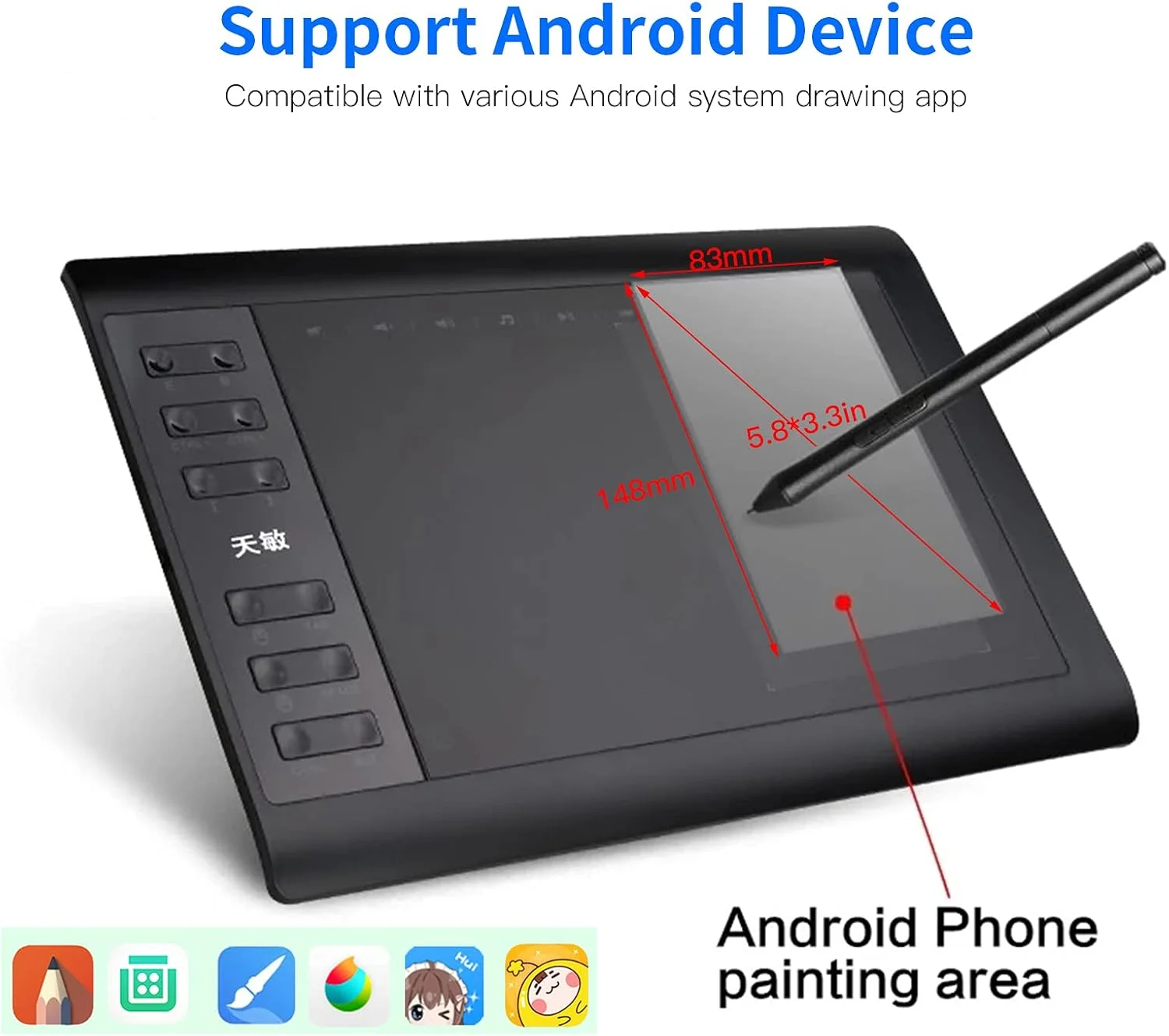 تبلت طراحی دیجیتال SUNNEEN G10، سایز 10 در 6 اینچ، فوق سبک، مناسب طراحی و اسکچ، به همراه قلم بدون نیاز به باتری، 8 نوک قلم، 8192 سطح فشار، 10 کلید میانبر، سازگار با ویندوز و اندروید