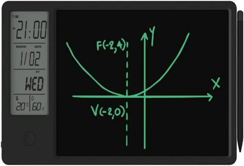 تقویم و تبلت طراحی الکترونیکی LCD – پد دست‌نویس دیجیتال با ساعت، زنگ هشدار، نمایشگر دما – تخته یادداشت قابل استفاده مجدد برای خانه، دفتر، مدرسه (مشکی)