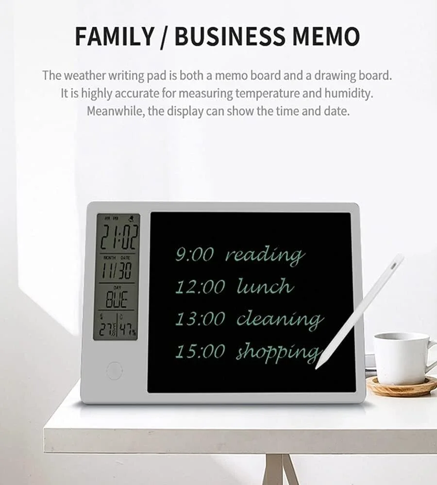 تقویم و تبلت طراحی الکترونیکی LCD – پد دستنویس دیجیتال با ساعت، زنگ هشدار، نمایشگر دما – تخته یادداشت قابل استفاده مجدد برای خانه، دفتر، مدرسه (مشکی) تقویم و تبلت طراحی الکترونیکی LCD – پد دستنویس دیجیتال با ساعت، زنگ هشدار، نمایشگر دما – تخته یادداشت قابل استفاده مجدد برای خانه، دفتر، مدرسه (مشکی)
