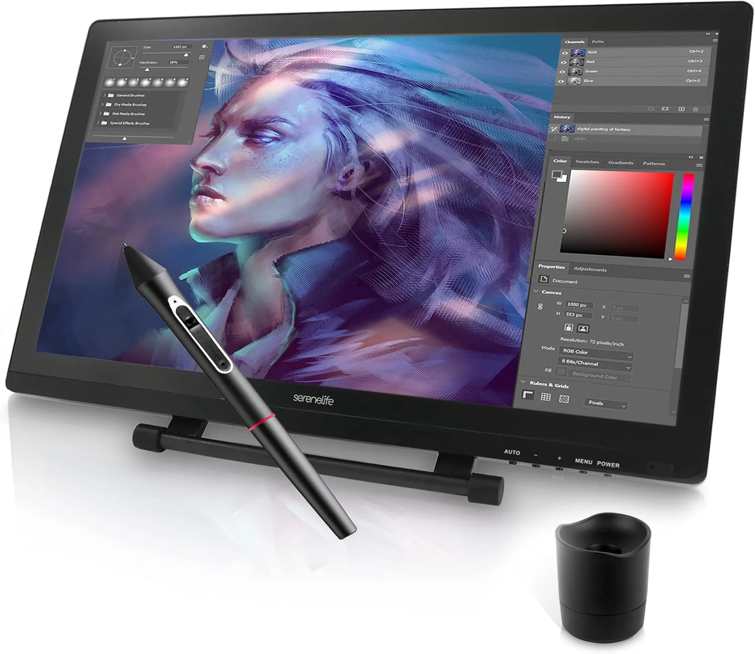 مانیتور تبلت گرافیکی دو حالته SereneLife - مانیتور هنری 21.5 اینچی با قلم بی سیم و صفحه لمسی - ایده آل برای طراحی و نقاشی، کابل های USB و HDMI