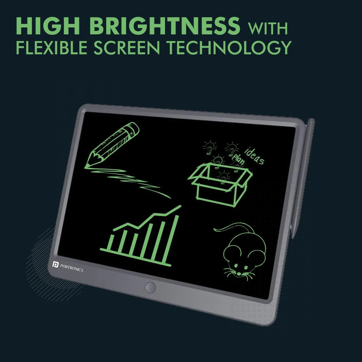 صفحه نمایش LCD قابل بازنویسی پورتronics Ruffpad 15، پد نوشتاری 38.1 سانتی متری (15 اینچی) برای طراحی، بازی، دست خط، هدیه برای کودکان و بزرگسالان (خاکستری)