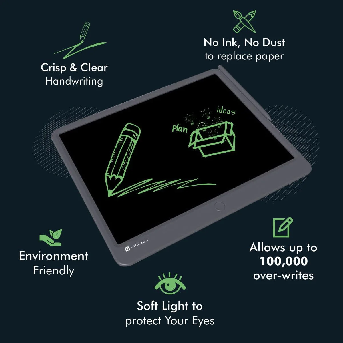 صفحه نمایش LCD قابل بازنویسی پورتronics Ruffpad 15، پد نوشتاری 38.1 سانتی متری (15 اینچی) برای طراحی، بازی، دست خط، هدیه برای کودکان و بزرگسالان (خاکستری)