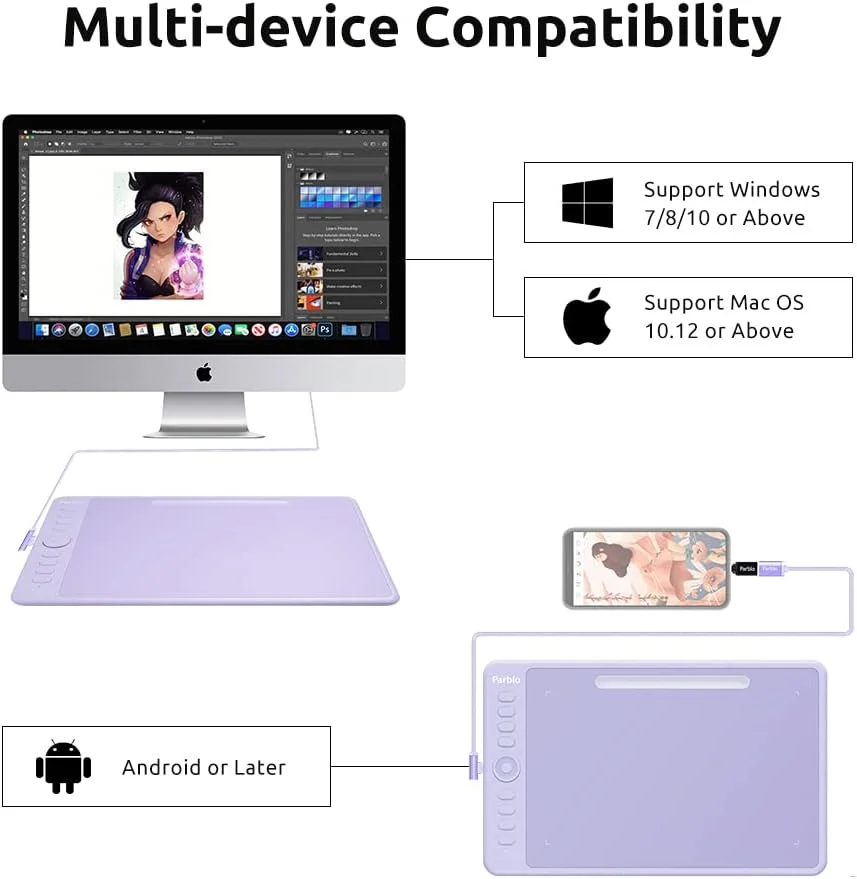 تبلت طراحی پاربلو Intangbo M، تبلت گرافیکی دیجیتال 10x6 اینچ با 8192 سطح حساسیت، قلم بدون نیاز به باتری و 8 کلید میانبر، سازگار با ویندوز/مک/اندروید، بنفش تبلت طراحی پاربلو Intangbo M، تبلت گرافیکی دیجیتال 10x6 اینچ با 8192 سطح حساسیت، قلم بدون نیاز به باتری و 8 کلید میانبر، سازگار با ویندوز/مک/اندروید، بنفش