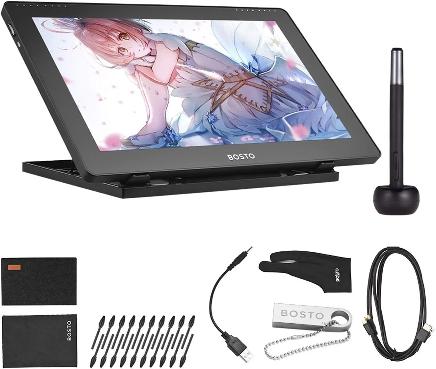 صفحه نمایش قلمی OUNA، تبلت طراحی گرافیکی LCD مدل 16HDK قابل حمل 15.6 اینچی H-IPS با فناوری فعال 8192 سطح فشار، تبلت طراحی کم مصرف با تغذیه USB به همراه قلم استایلوس تعاملی