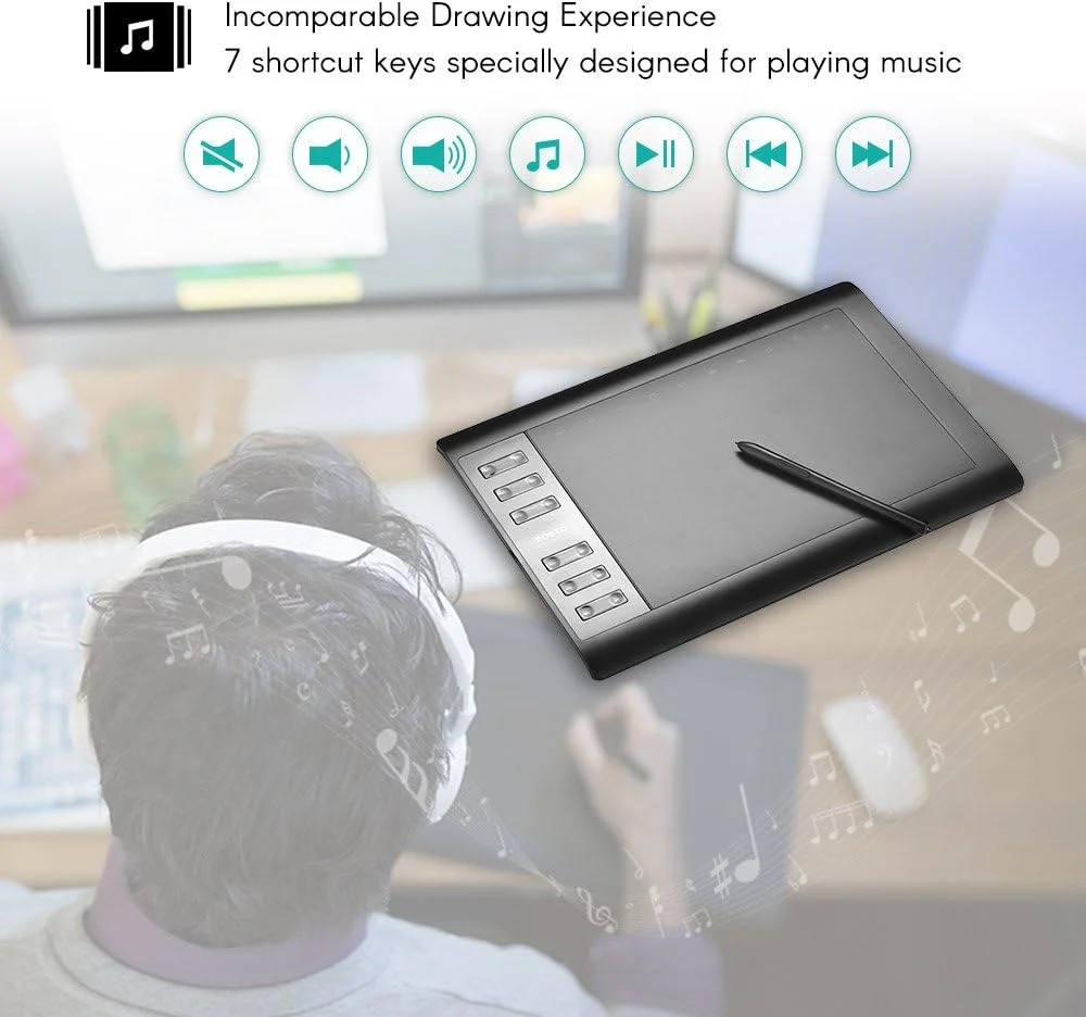 تبلت گرافیکی، 1060 پلاس دیجیتال برای طراحی، نقاشی و انیمیشن، صفحه 10 در 6 اینچ، 8192 سطح حساسیت فشار با قلم بی سیم بدون نیاز به باتری برای طراحی تبلت گرافیکی، 1060 پلاس دیجیتال برای طراحی، نقاشی و انیمیشن، صفحه 10 در 6 اینچ، 8192 سطح حساسیت فشار با قلم بی سیم بدون نیاز به باتری برای طراحی