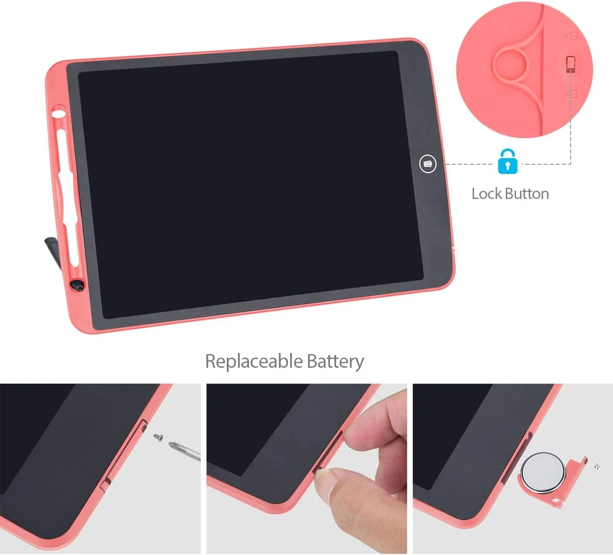 تبلت نوشتاری ال سی دی 12 اینچی، تبلت گرافیکی الکترونیکی قابل حمل برای کودکان و بزرگسالان با کیف محافظ، مناسب برای خانه، مدرسه و اداره (صورتی) تبلت نوشتاری ال سی دی 12 اینچی، تبلت گرافیکی الکترونیکی قابل حمل برای کودکان و بزرگسالان با کیف محافظ، مناسب برای خانه، مدرسه و اداره (صورتی)