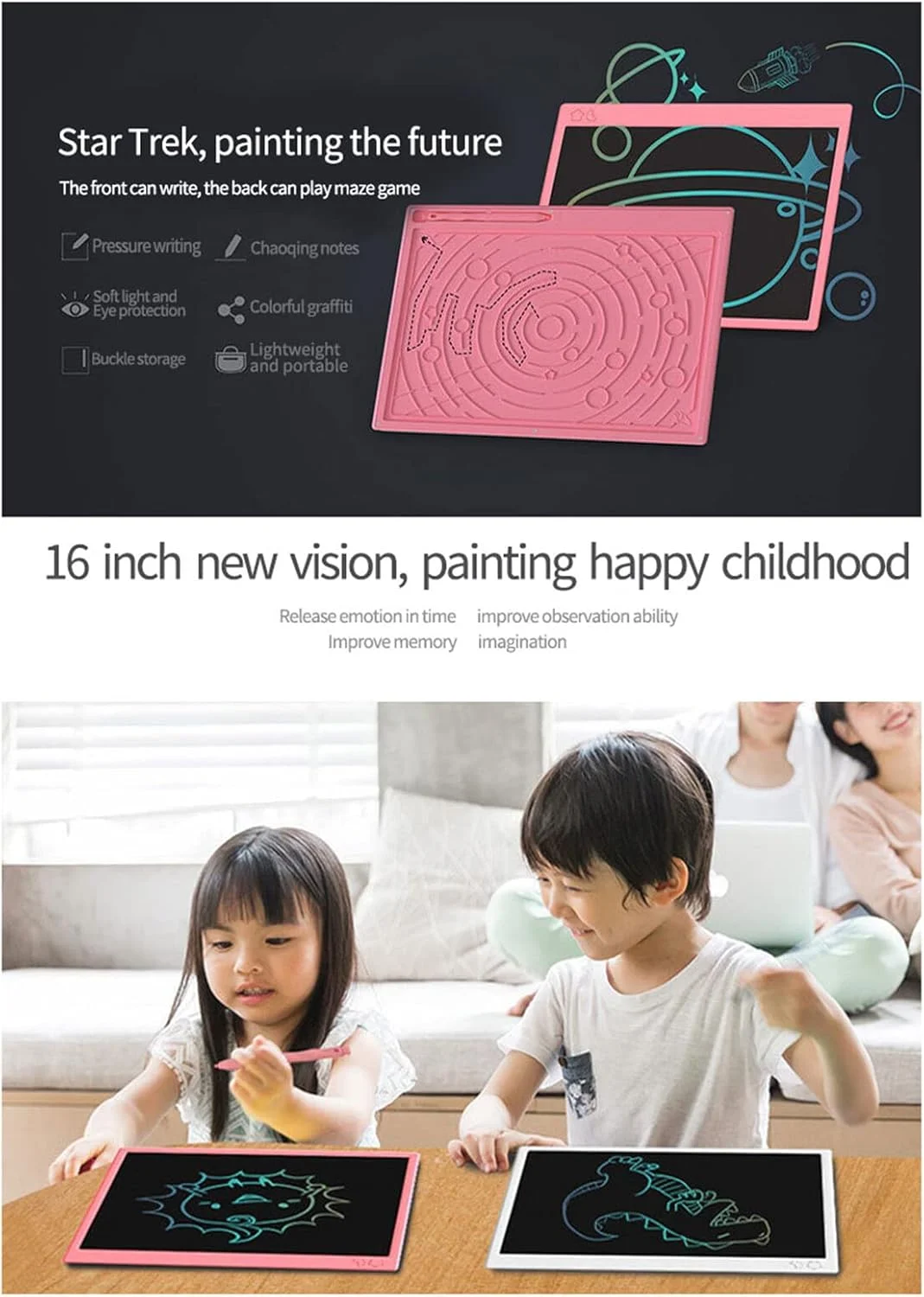 تبلت نوشتاری ال سی دی 16 اینچی Labymos، تبلت گرافیکی الکترونیکی، مناسب برای نوشتن و طراحی در خانه، مدرسه، دفتر، آبی