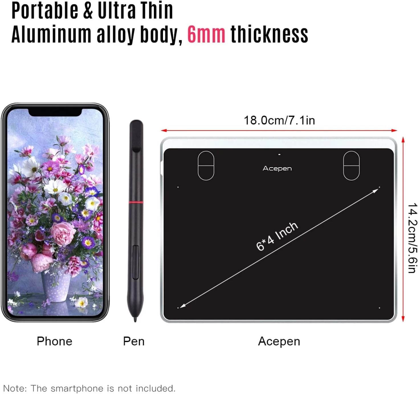 تبلت طراحی گرافیکی دیجیتال Labymos AP604 با ناحیه فعال 6*4 اینچ، فوق العاده نازک، همراه با 4 کلید میانبر، قلم غیرفعال بدون نیاز به باتری، 8192 سطح فشار سازگار با ویندوز 10/8/7 و مک OS و اندروید