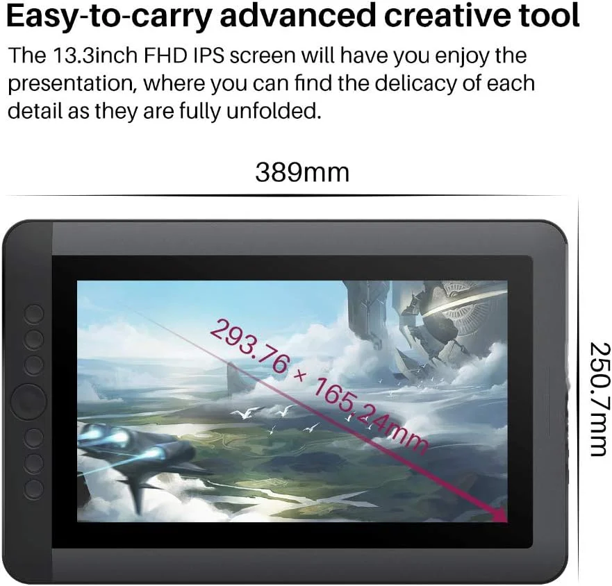 تبلت طراحی گرافیکی دیجیتال 13.3 اینچی با صفحه نمایش و 8192 سطح حساسیت به فشار و کلیدهای میانبر