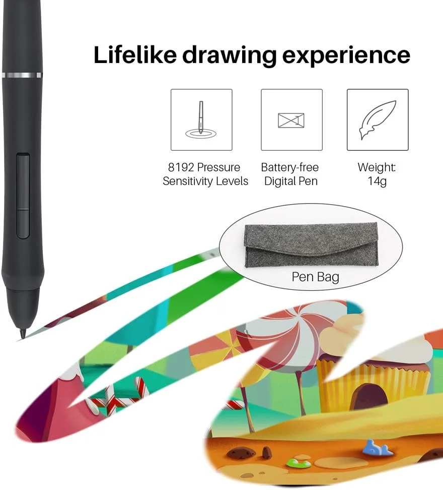 تبلت طراحی گرافیکی دیجیتال 13.3 اینچی با صفحه نمایش و 8192 سطح حساسیت به فشار و کلیدهای میانبر