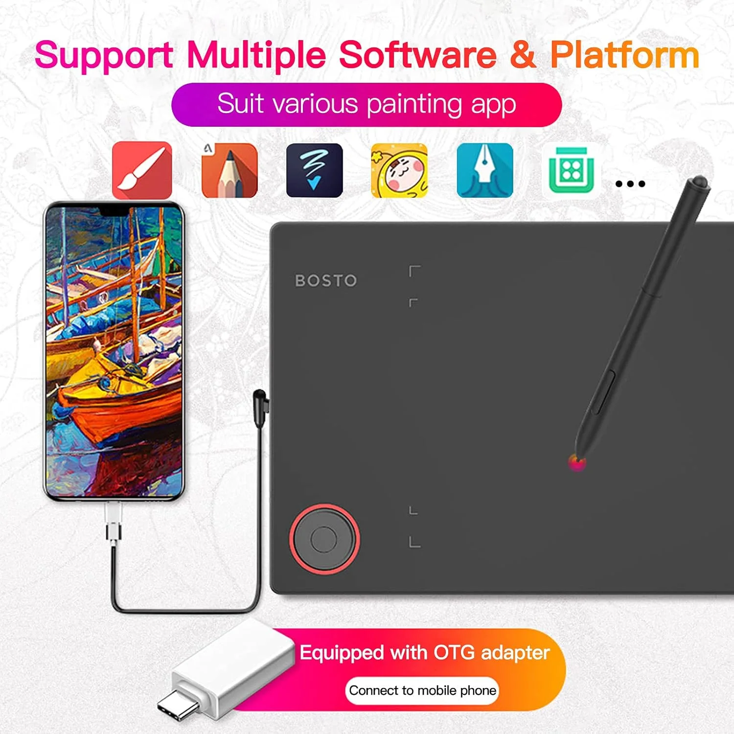 تبلت طراحی گرافیکی Irovami T608، مناسب طراحی دیجیتال و اسکچ، 8 در 6 اینچ، به همراه قلم بدون نیاز به باتری، 8 نوک قلم، 8192 سطح فشار، 4 کلید میانبر قابل تنظیم، کنترلر چرخشی، سازگار با...