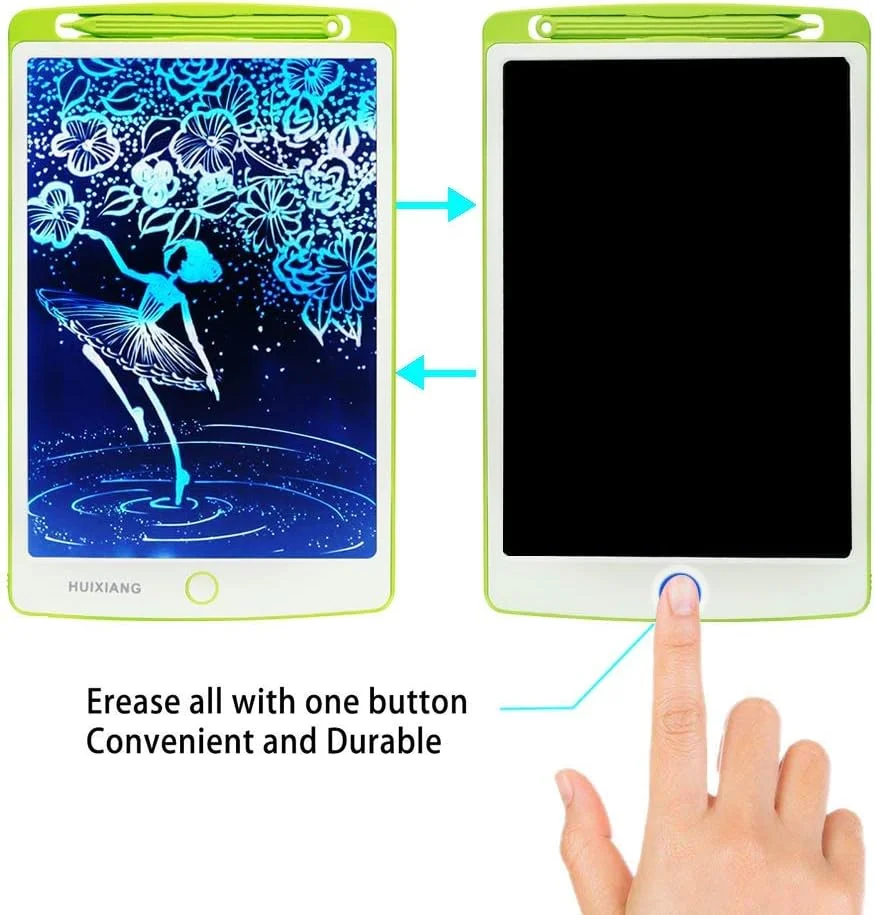تخته نوشتن LCD تبلت نوشتن 10 اینچی رنگارنگ نوت پد الکترونیکی تخته سیاه تبلت نوشتن پد طراحی دیجیتال تبلت گرافیکی کودکان پسران دختران سبز