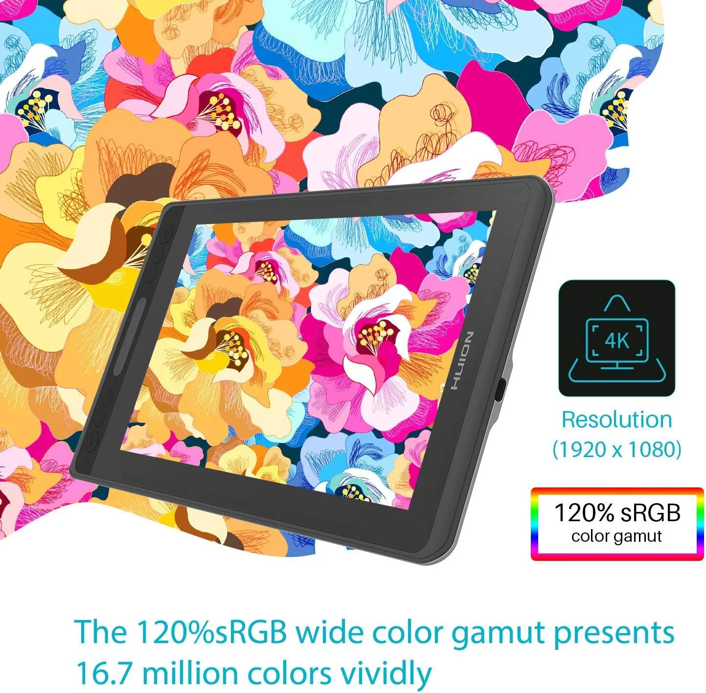 تبلت طراحی هویون Kamvas Pro 12 با صفحه نمایش 11.6 اینچی، مانیتور طراحی گرافیکی با قلم بدون باتری و پایه قابل تنظیم، 8192 سطح فشار قلم (GT-116)